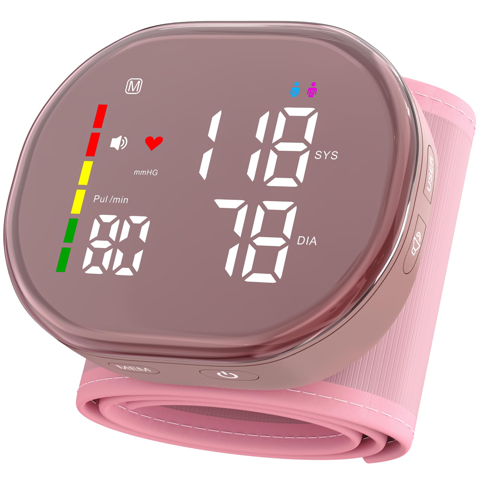 Photo 1 of Guaever Wrist Blood Pressure Monitor Rechargeable BP Machine with 5.3"~7.7" Cuff, 2×120 Memory, One-Button Switch Memory and User, Professional Automatic Wrist BP Cuff BP Monitor for Family (Pink)