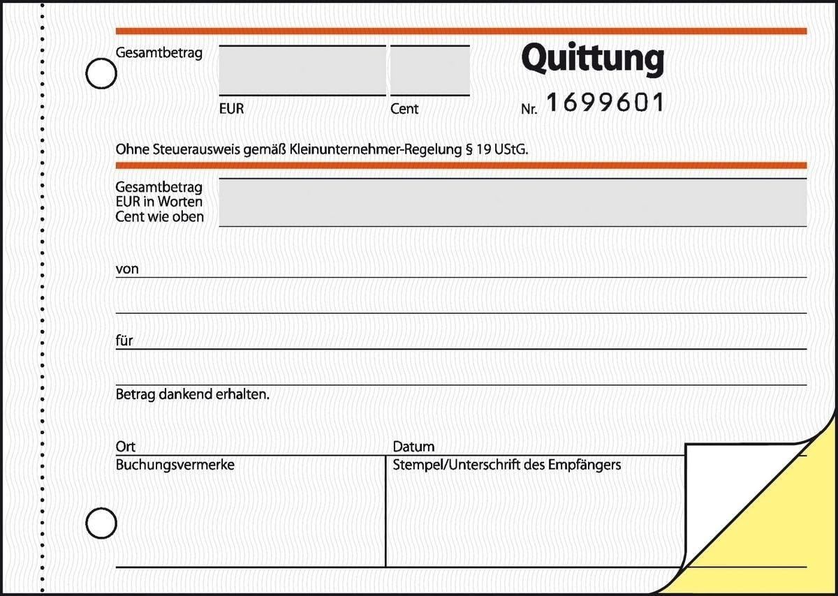 Sigel 5 x Formularbuch Quittung A6 quer ohne MwSt. Ausweis SD VE=2x30 Blatt nummeriert