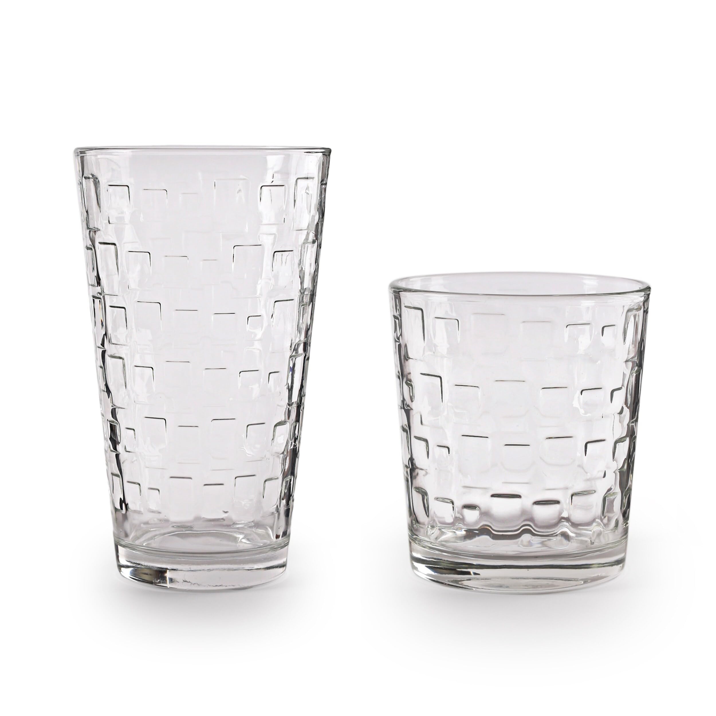 circleware 40209 blocks 16-piece glassware set highball tumbler drinking glasses and whiskey cups for water, beer, juice, ice tea beverage, 8-15.75 oz & 8-12.5 oz, 16pc