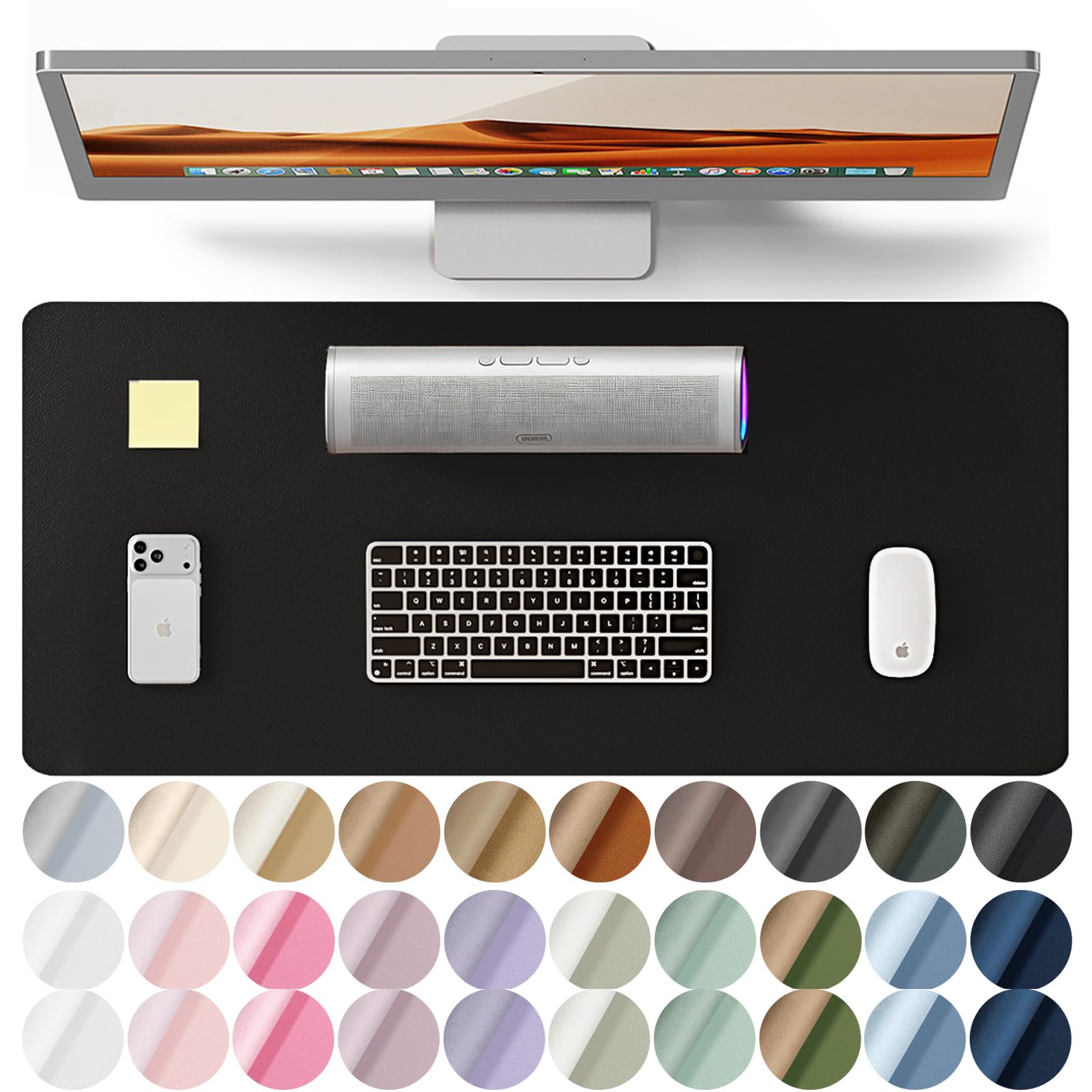 YSAGi Leather Office Desk Pad Protector, Large Mouse Pad, Non-Slip, PU Leather, Laptop Desk Blotter, Waterproof Writing Pad for Office and Home, Black, 23.6" x 13.8"