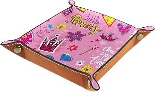 Bandeja de cuero con bandeja de valet, organizador de mesita de noche, plato de almacenamiento para escritorio, diseño de princesa, color rosa