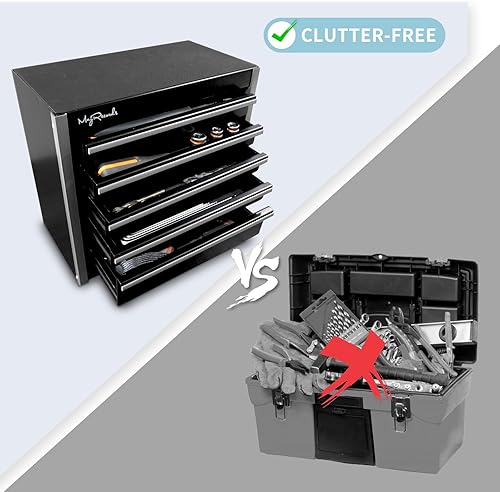 Miniatura 5 de sdroceRyaM Mini caja de herramientas de metal, caja de herramientas apilable de acero portátil de 5 cajones, pequeña caja de herramientas con forros