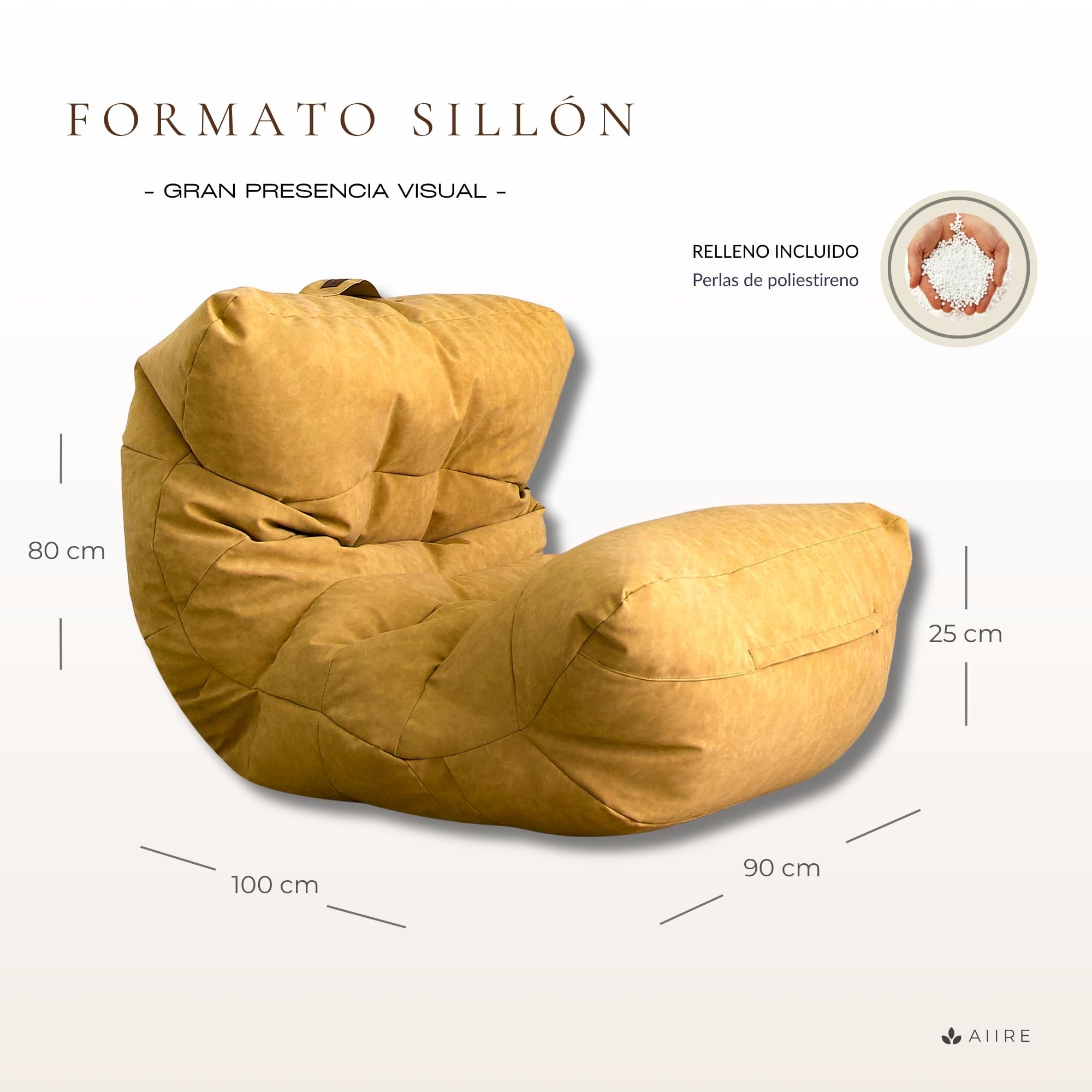 Aiire Puff Salón XXL de Diseño - Sillón Puf con Relleno Incluido para Adulto o Adolescente en Polipiel Premium - Bean Bag Chair Moderno para Dormitorio - Funda Desenfundable y Lavable