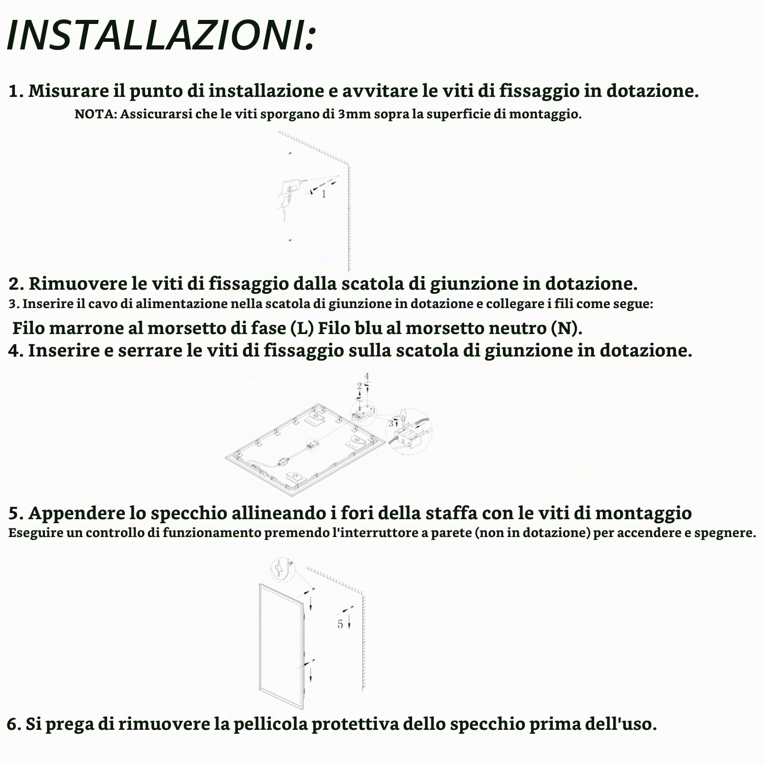 Specchio Bagno con Luce LED 60x70 cm,Retroilluminato Bagno,Bianco 6500K,IP54,Rettangolare,Orizzontale/Verticale,Ingresso moderno,Camera da, Armadio