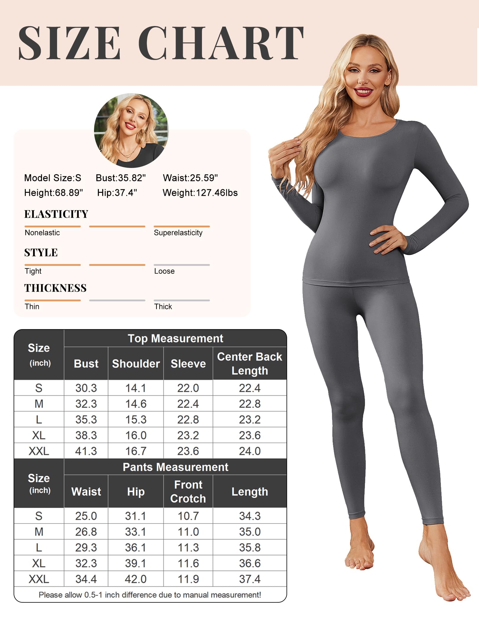 EKOUAER Ropa Termica Mujer, Conjunto Ropa Interior Térmica Invierno Frio Manga Larga Camiseta Termica y Pantalon Interior para Esquí,Moto，S-XXL