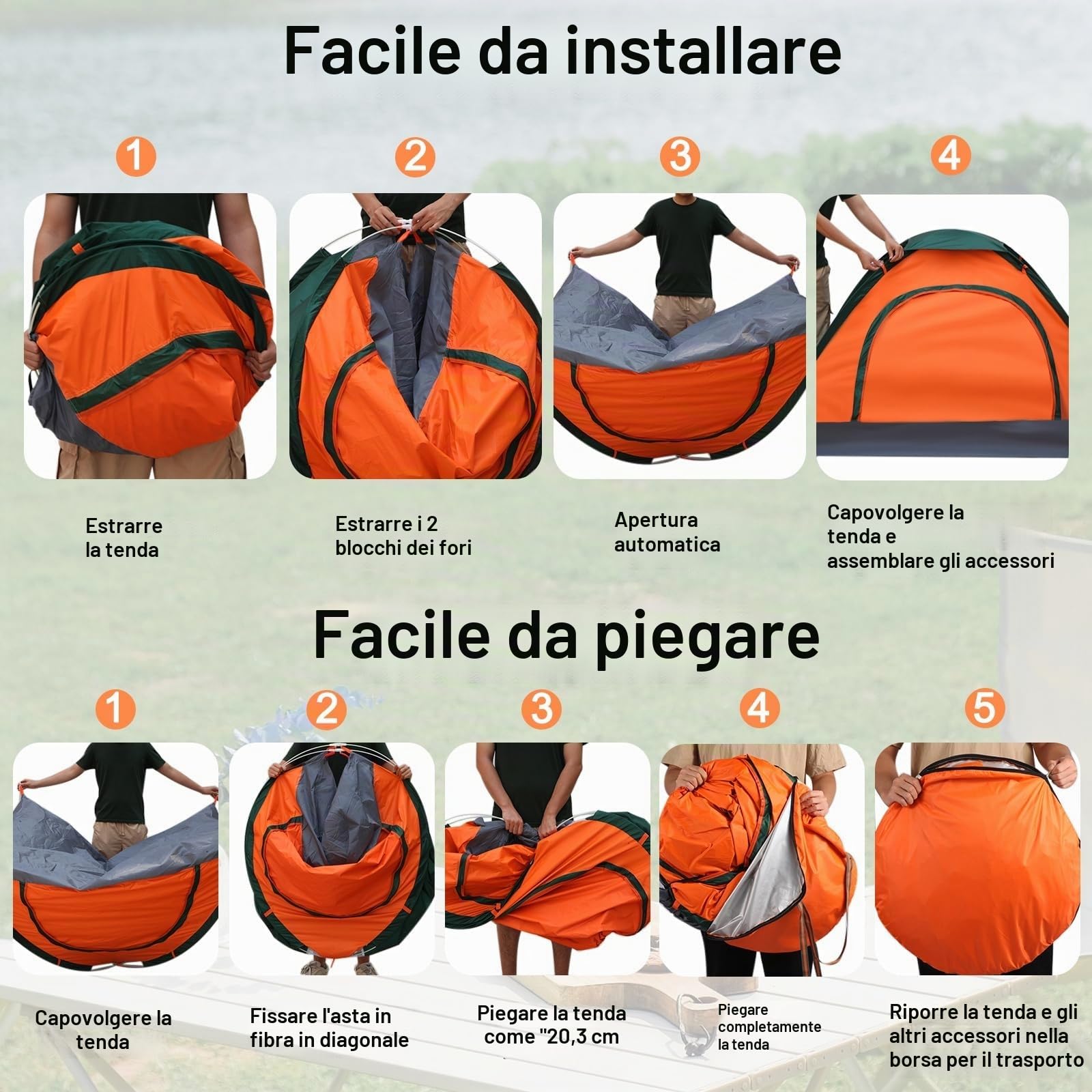 Tenda da campeggio, automatica per 2 – 3 persone, tenda pop-up, leggera, impermeabile, facile da montare, per campeggio, escursionismo, alpinismo, spiaggia, con borsa per il trasporto