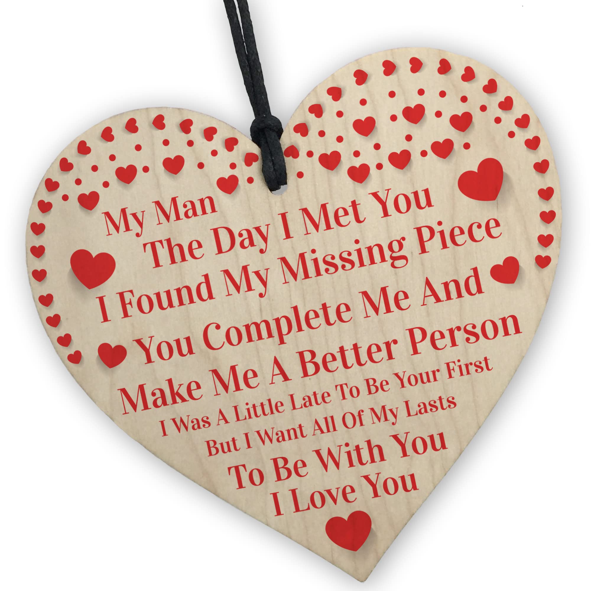 Red Ocean MY MAN Anniversary Sign Gift For Men Wooden Heart Plaque Birthday Gift For My Man, Husband, Boyfriend, Valentines Day Gifts