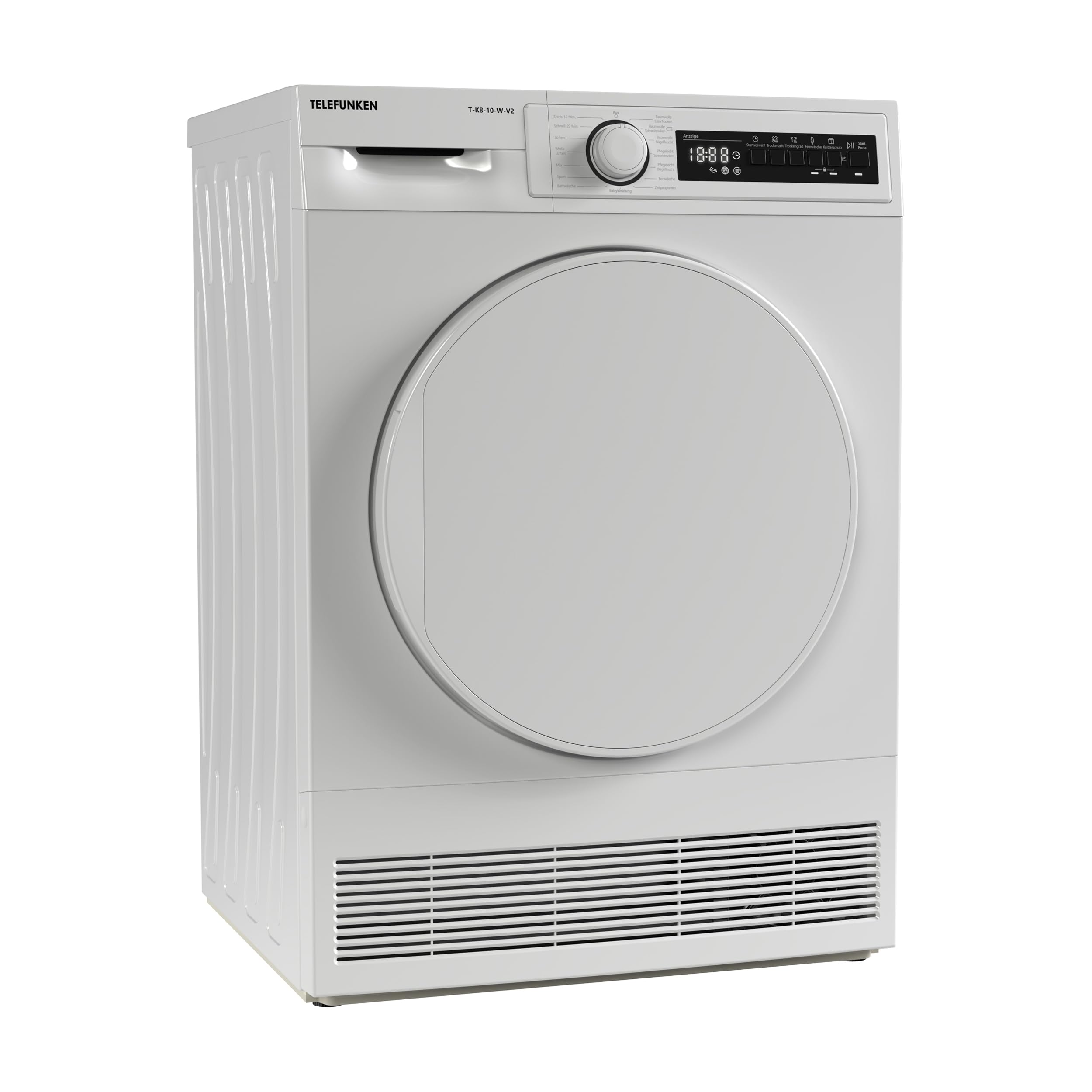 Telefunken T-K8-10-W-V2 Trockner, 8kg Kondenstrockner mit 15 Programmen, Knitterschutz & Trommelreversierung, weiß