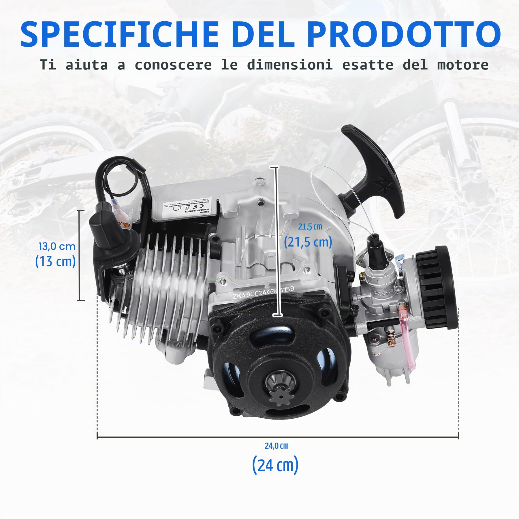 Samger 49 cc, motore a 2 tempi con avviamento a strappo, raffreddato ad aria, adatto per Pocket Bike Mini Dirt Bike ATV Scooter