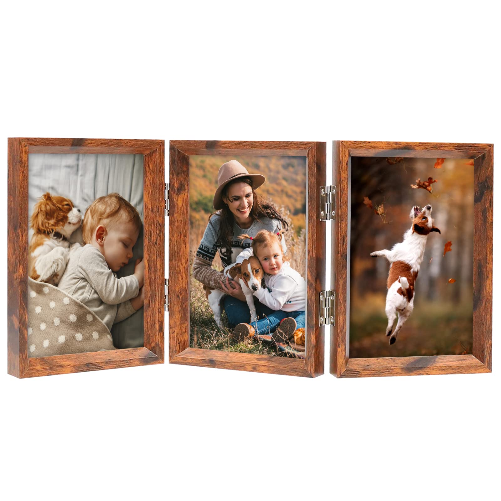 AEVETE 5x7 Triple Picture Frames Brown Trifold Photo Frames Vertical Display for Home Decor