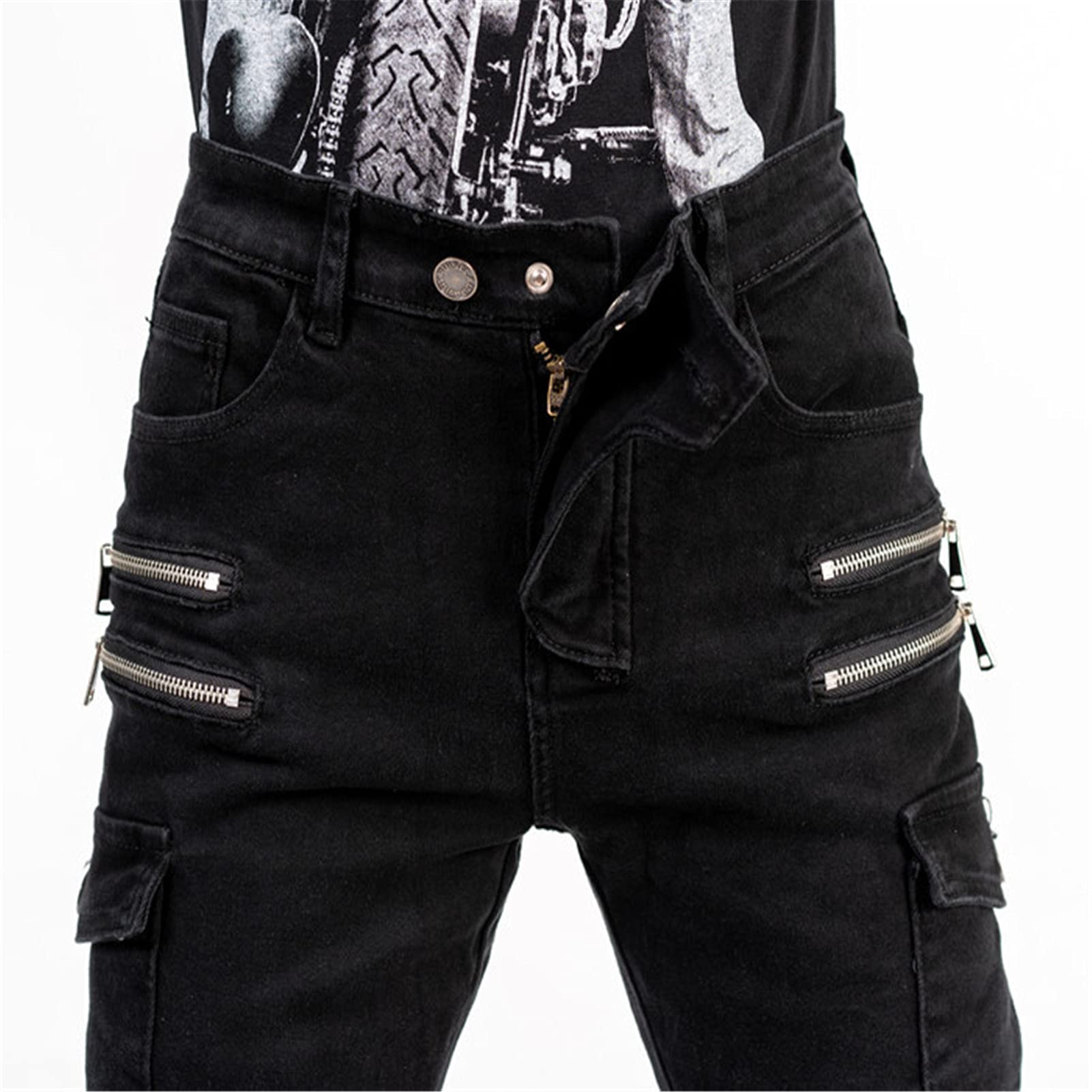 BEDSETS Pantaloni Da Moto, Per Uomo, Jeans In Denim Per Motociclismo Con Armatura E 4 Ginocchiere, Pantaloni Da Corsa Professionali (Black,L)