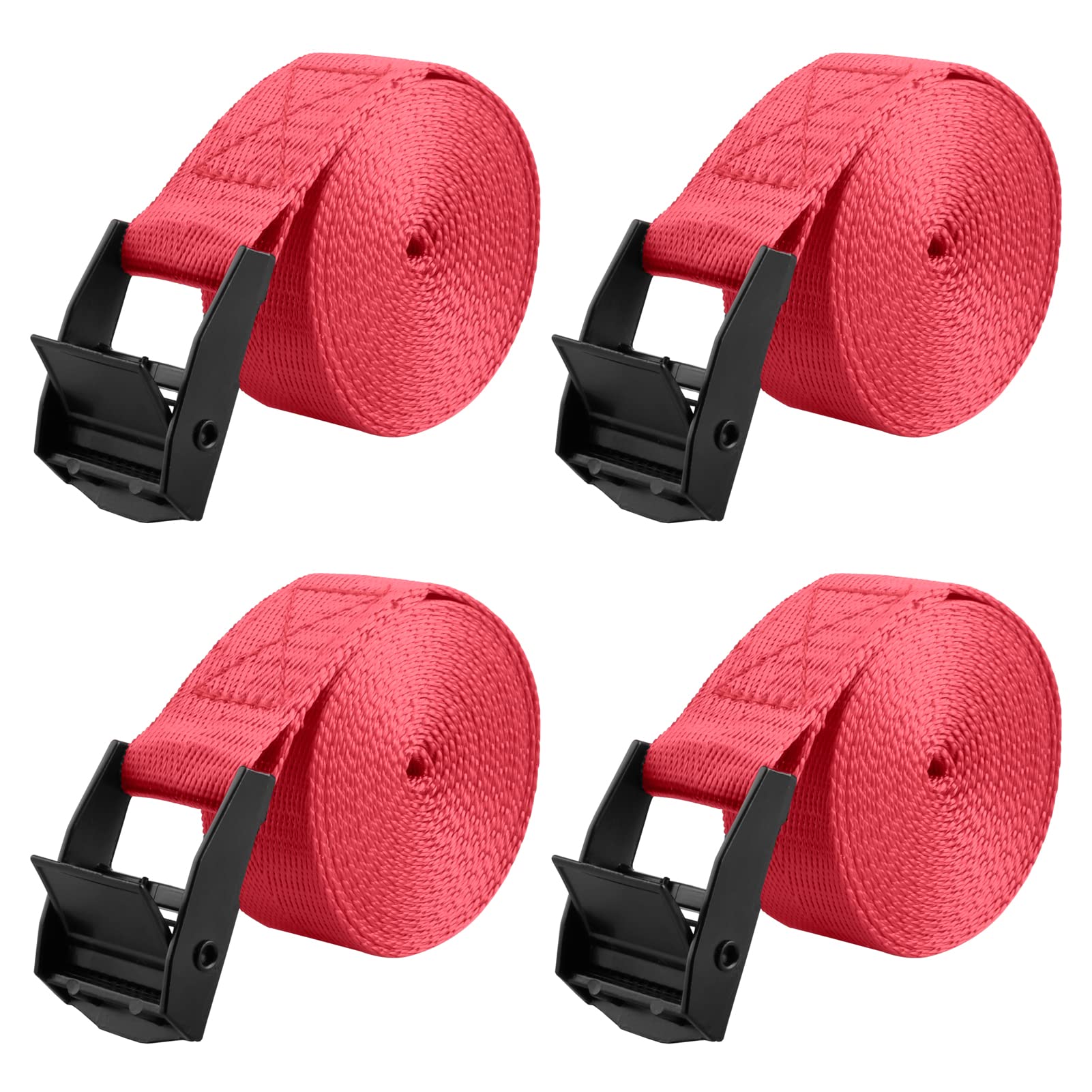 Azarxis Lashing Tie Down Straps Ratchet Secure Cinch Strap Adjustable Cam Buckles Heavy Duty Belts up to 441 lbs Capacity for Motorcycle Cargo Kayak Boat Canoe Truck Traile (Red - 4 Pack, 5 m)