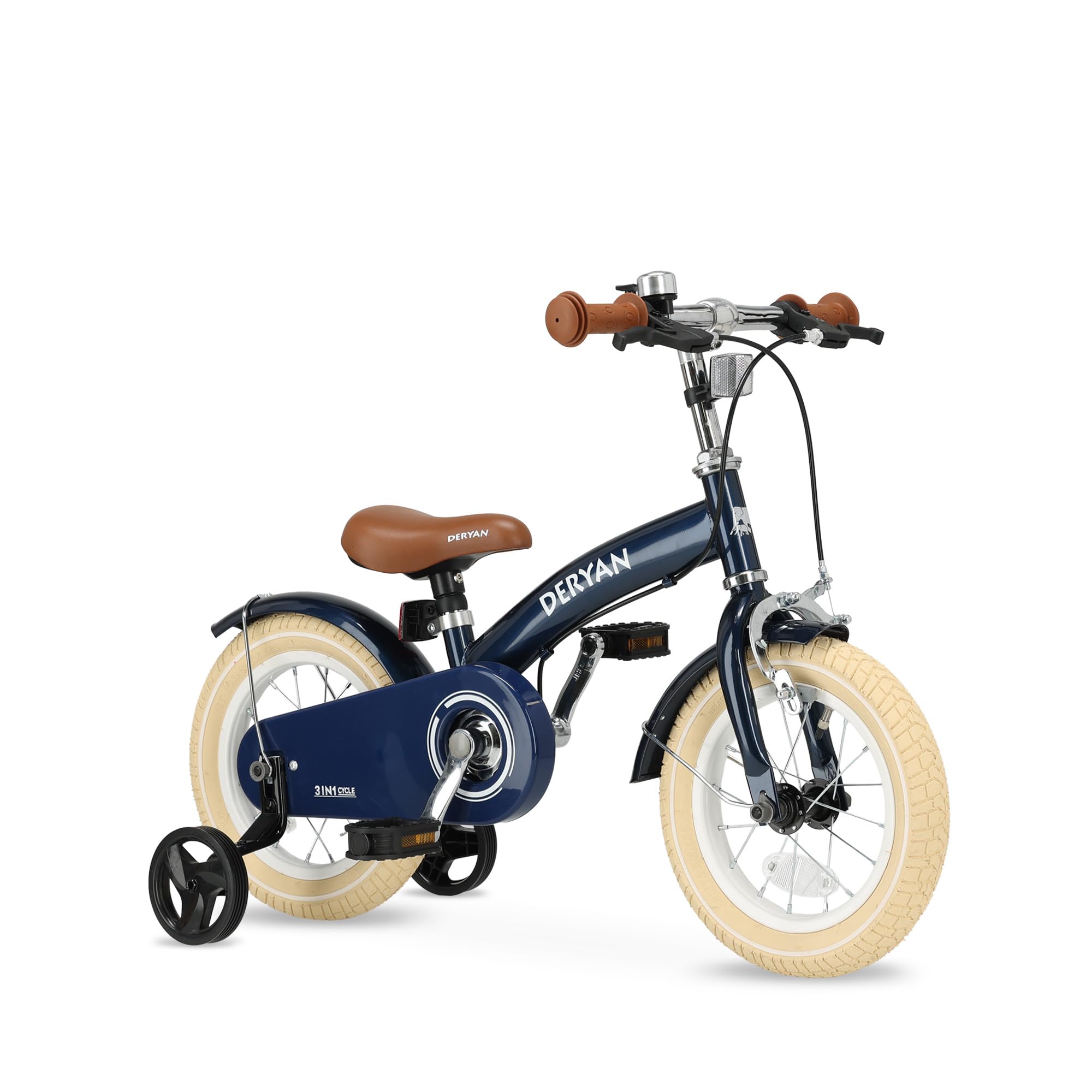 DERYAN Kids Children's Bicycle 12 Inch 3-in-1 Balance Bike with Adjustable Saddle and Handlebars Children's Bicycle for Boys and Girls Blue