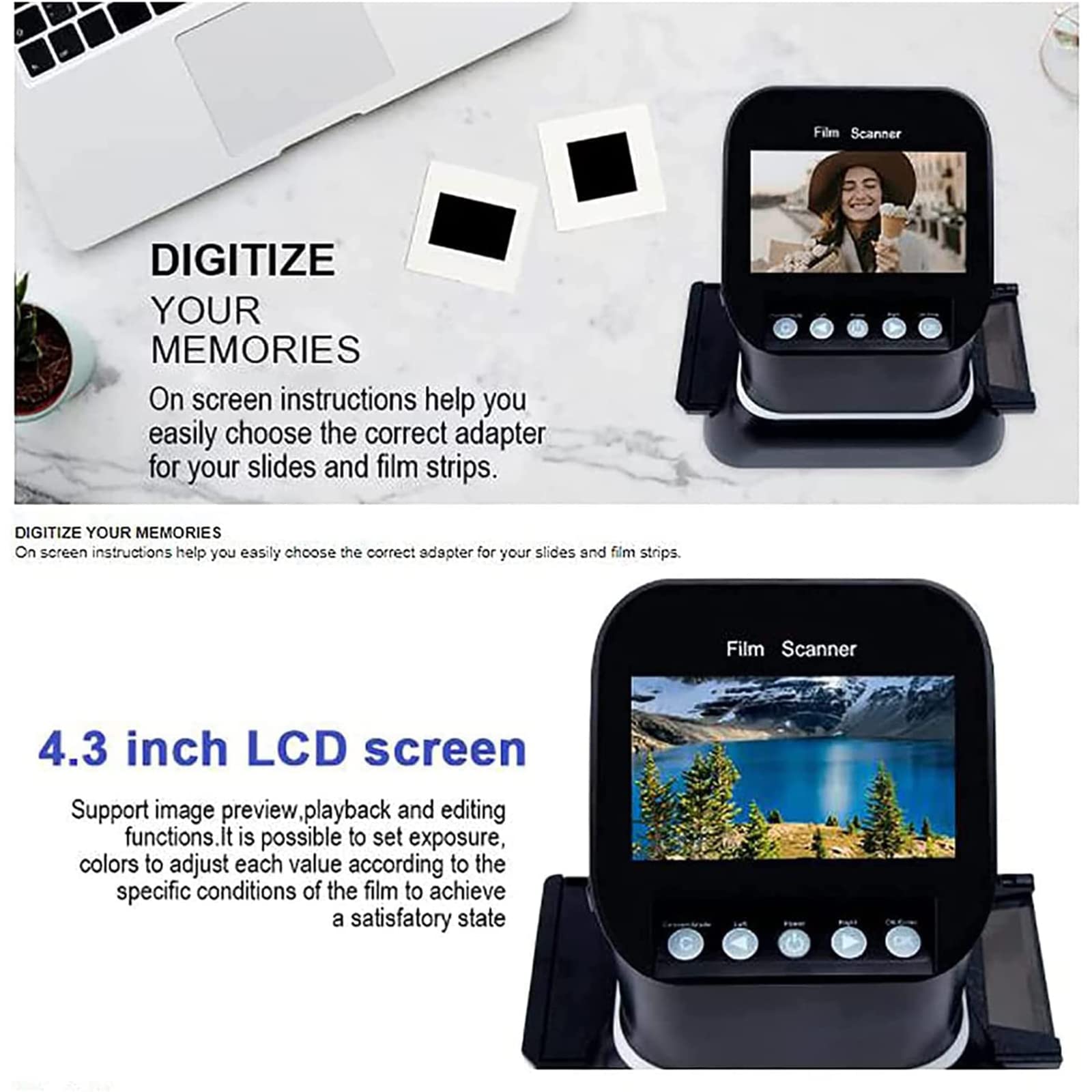 Film Slide Scanner Converte Negativi 35mm in Digital JPEG, 1080p Alta Risoluzione con Anteprima & Editing