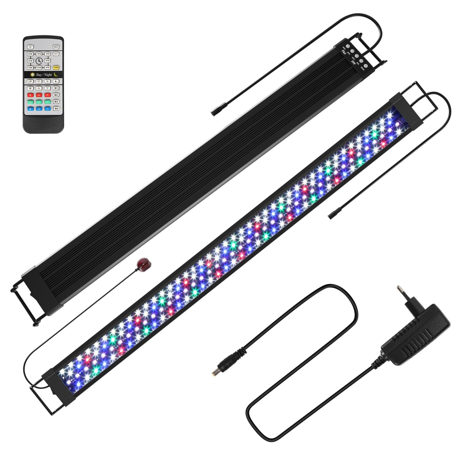 Izrielar Iluminación LED para acuarios 45W, lámpara para acuarios en modo 24/7, 5 modos DIY, brillo regulable, regulación en 10 pasos, para acuarios de agua dulce de 120-150 cm