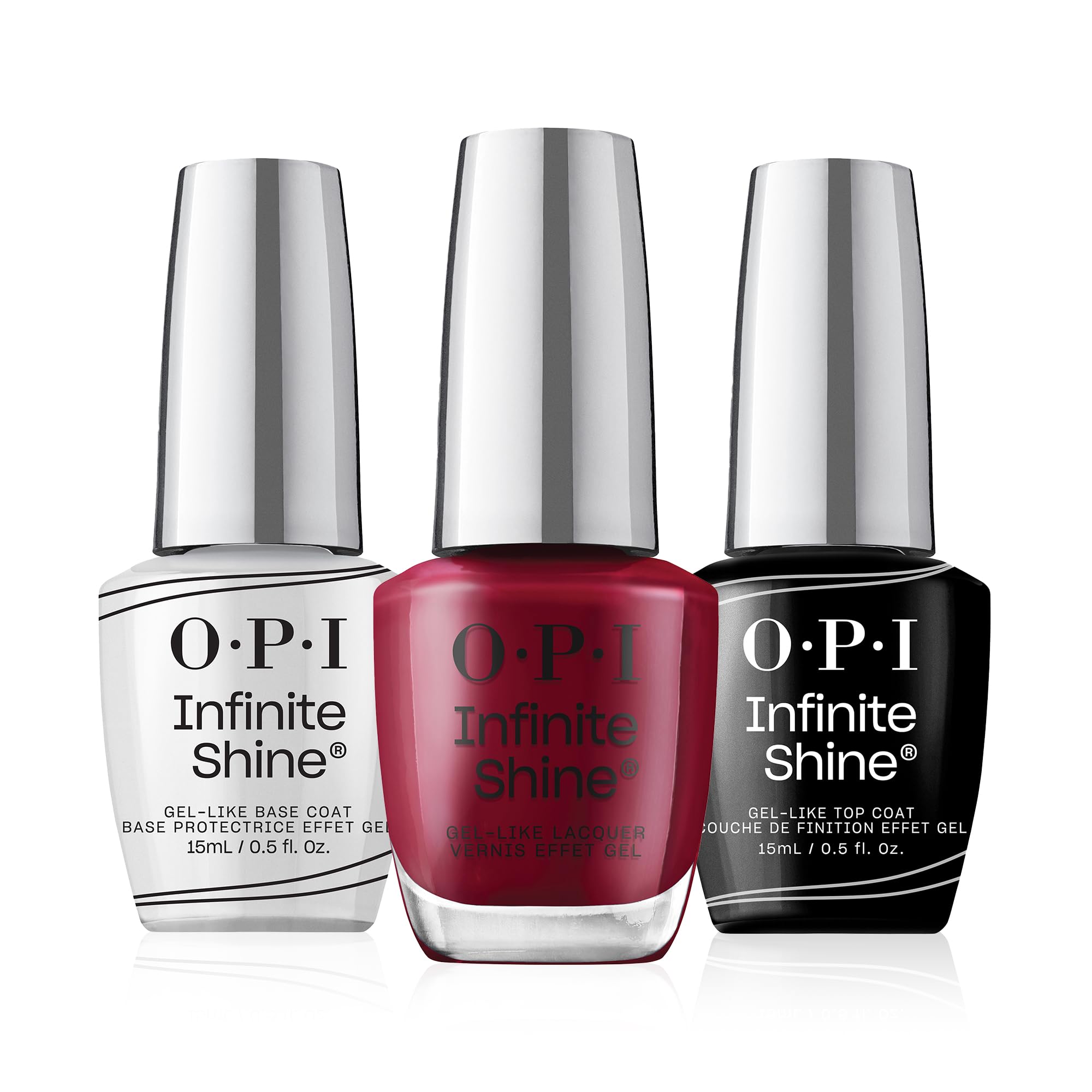 OPI Infinite Shine - Malaga Wine + Base & Top Coat - Esmalte de uñas de larga duración - 3 x 15ml