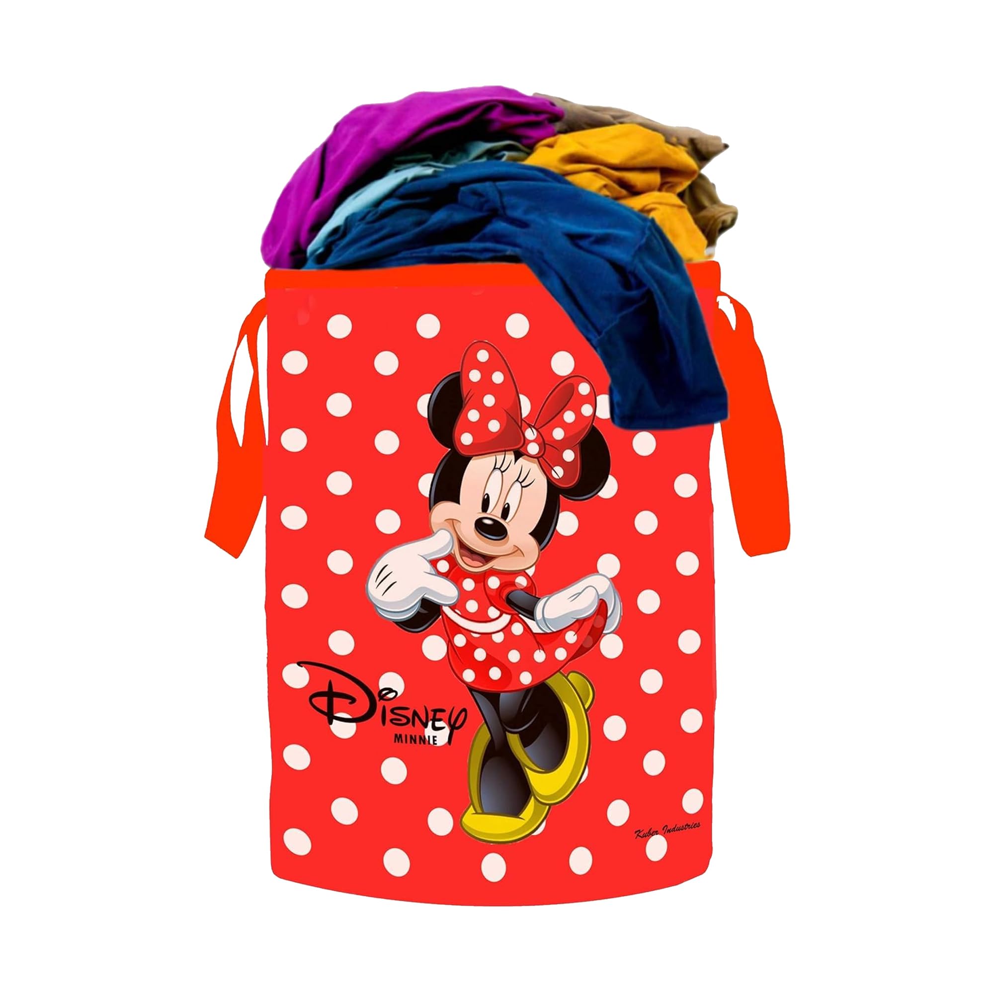 Kuber Industries Laundry Basket (45 LTR) Foldable Non-Woven Basket | Round Cloth Laundry Bag | Washing Storage Basket | Dot Disney Minnie | Red-image-7