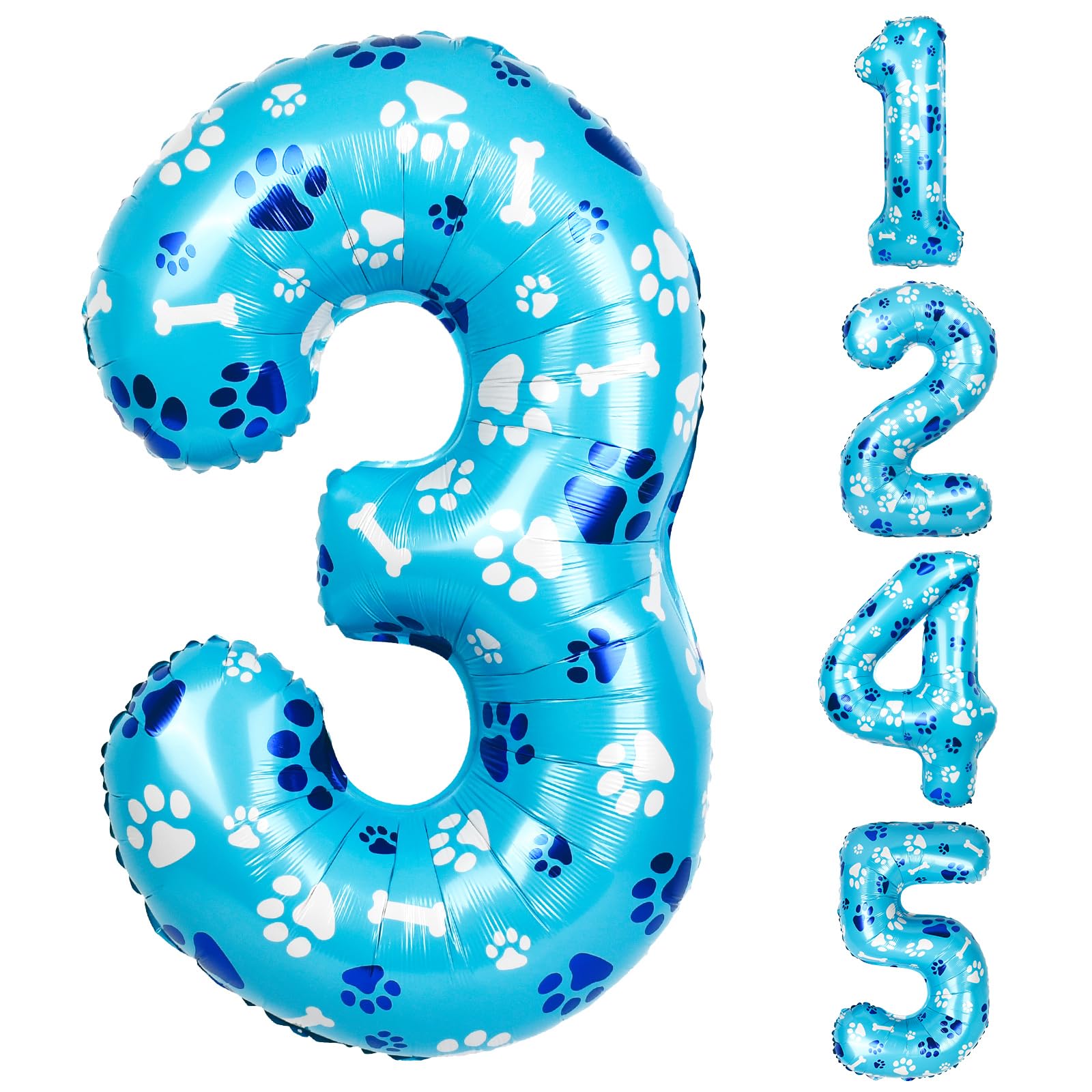 40 Inch Blue Dog Paw Birthday Balloons, Number 3 Balloons for Girls Boys Blue Dog Paw Print Themed Birthday Party Decorations(Number 3)