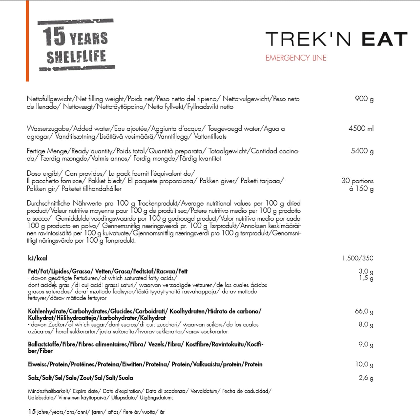 Puré de Papas TREK'N EAT con Leche Entera, Alimento de Emergencia | Puré de papas con leche en polvo | 15 años de vida útil | Suministros de emergencia, camping, preparación para crisis