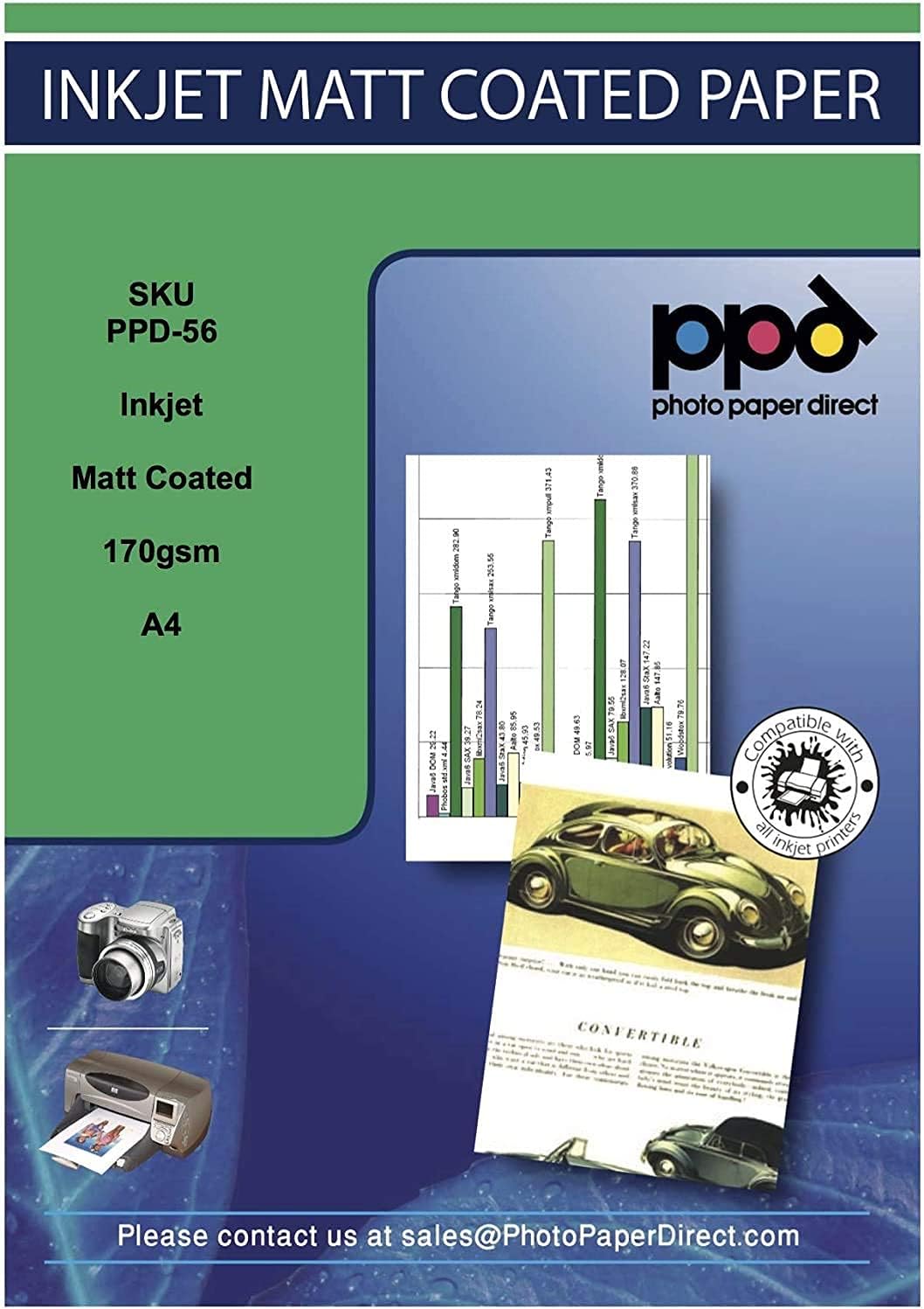 PPD Inkjet Matte Photo Paper Heavy Weight LTR 8.5 x 11 49lbs 180gsm 9.5mil X 100 Sheets (PPD056-100)