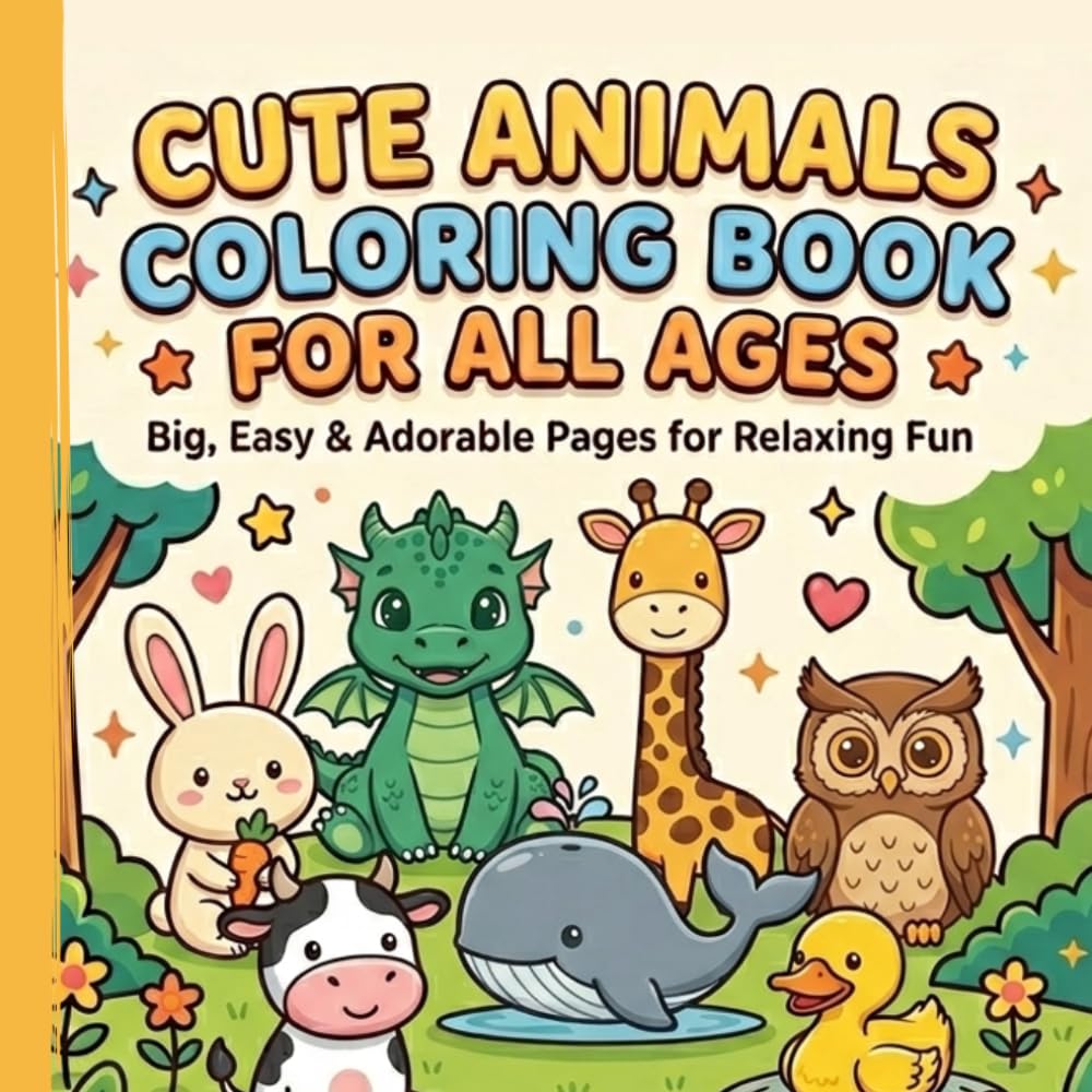 Cute Animals Coloring Book: Big, Easy & Adorable Pages for Relaxing Fun