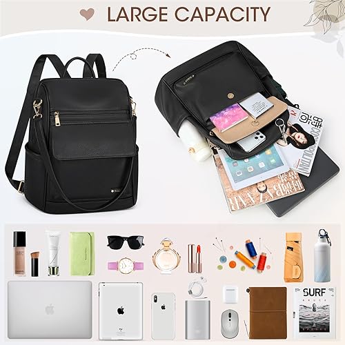 Miniatura 9 de NUBILY Mochila de cuero antirrobo para mujer, mochila de viaje, impermeable, casual, mochilas de moda, Negro -, Moda