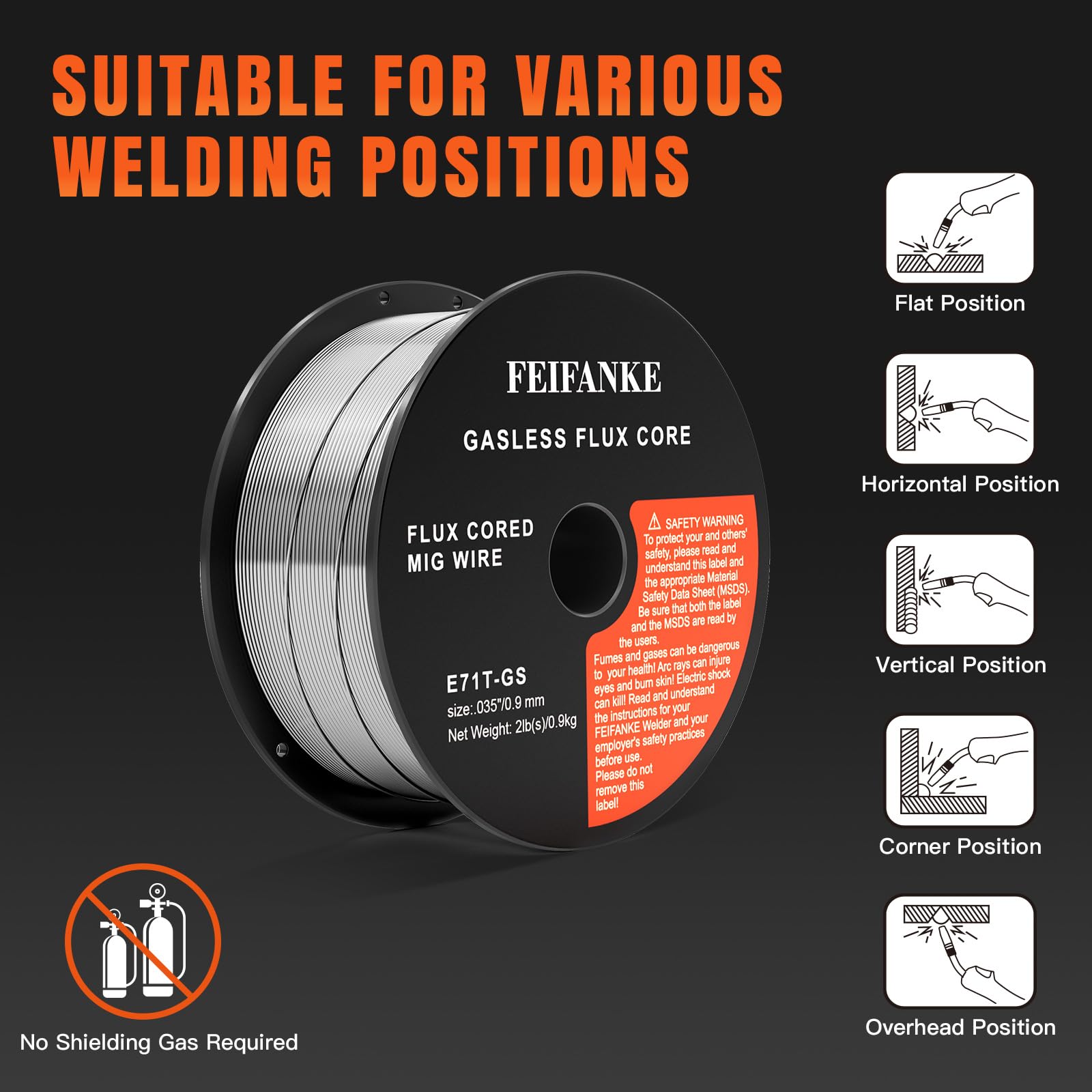 FEIFANKE Fil Fourré Sans Gaz 0.9MM, Bobine Fil Fourré 3KG- E71T-GS General Purpose MIG MAG Welding Wire Reel D100 for Welding Machines, 3 Boîte
