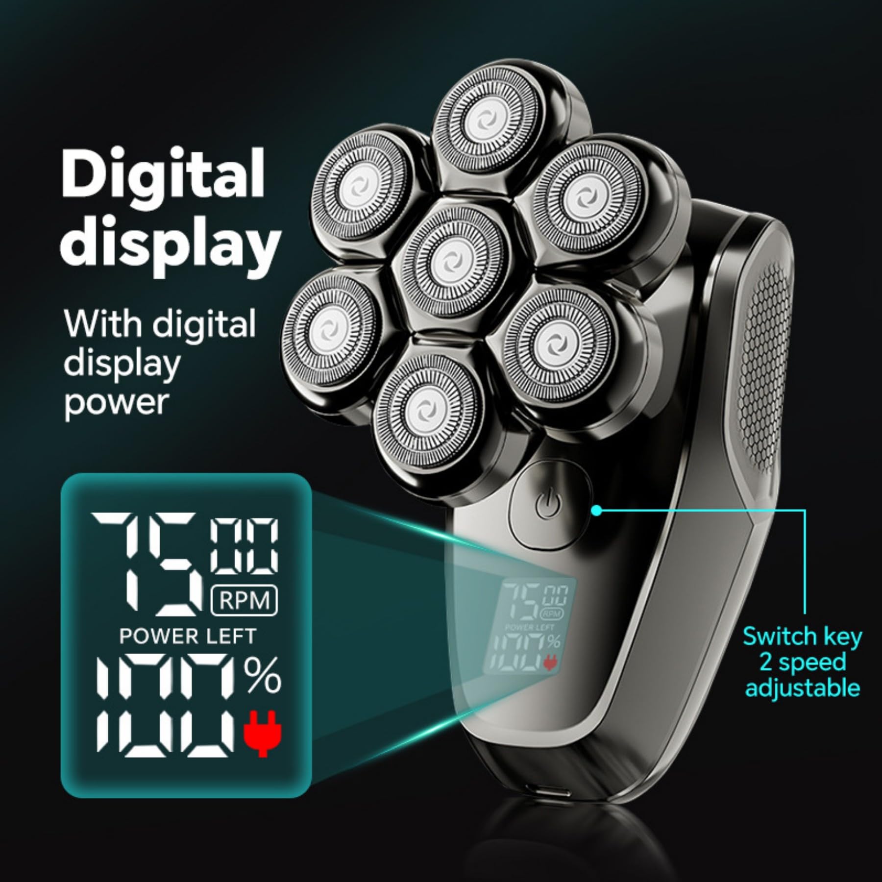 Korons Rasoir Tete Chauve Homme 7D Rasoir Electriques Hommes Tondeuse Crane Chauve IPX6 Étanche Sec & Humide Écran LED (Ensemble Cinq en un)