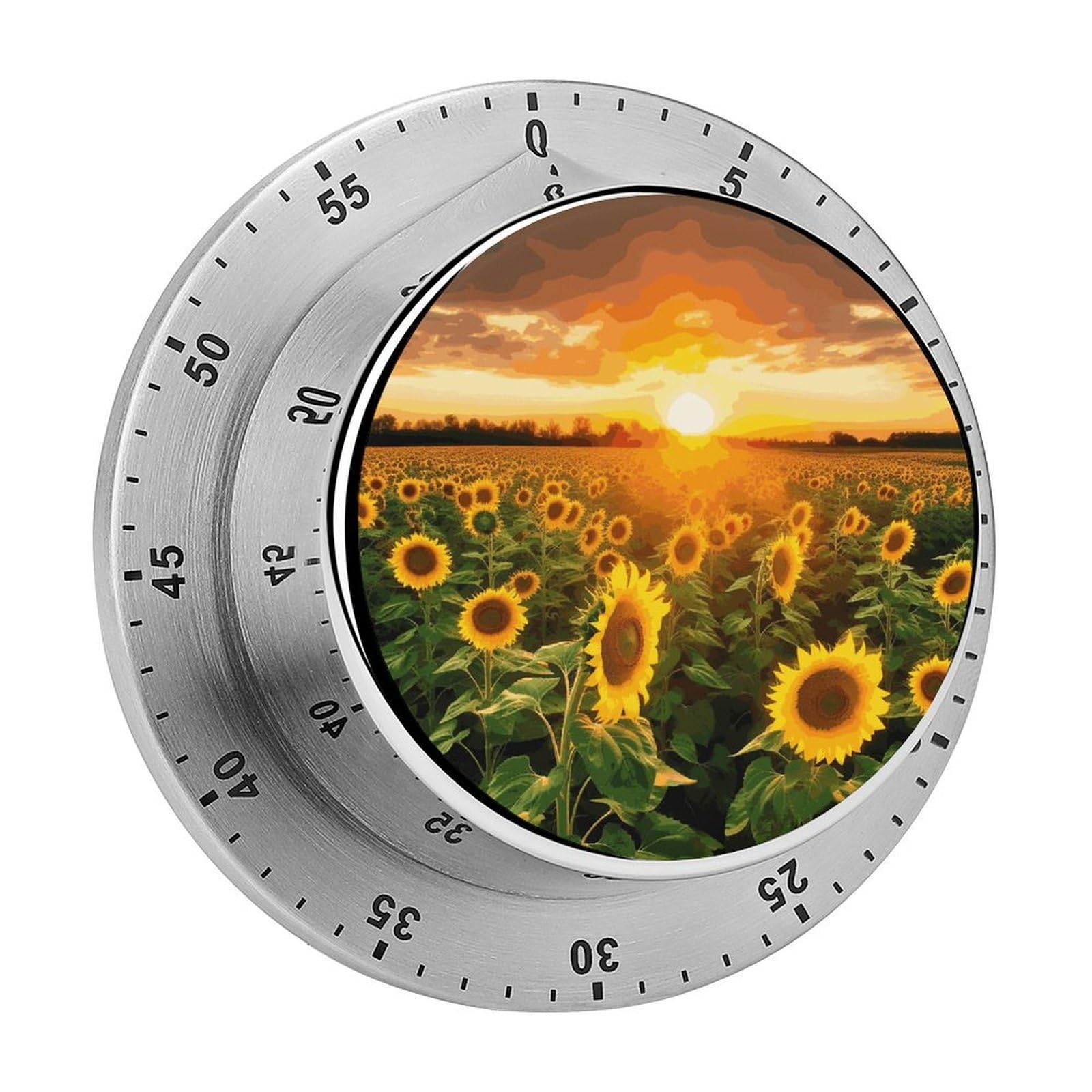 Sunflower Field Sunset Timer Loud Mechanical Timer Stainless Steel 60-Minute Kitchen Timers Waterproof Chef Cooking Timers Sport Countdown Clock Portable Countdown Alarm Adult