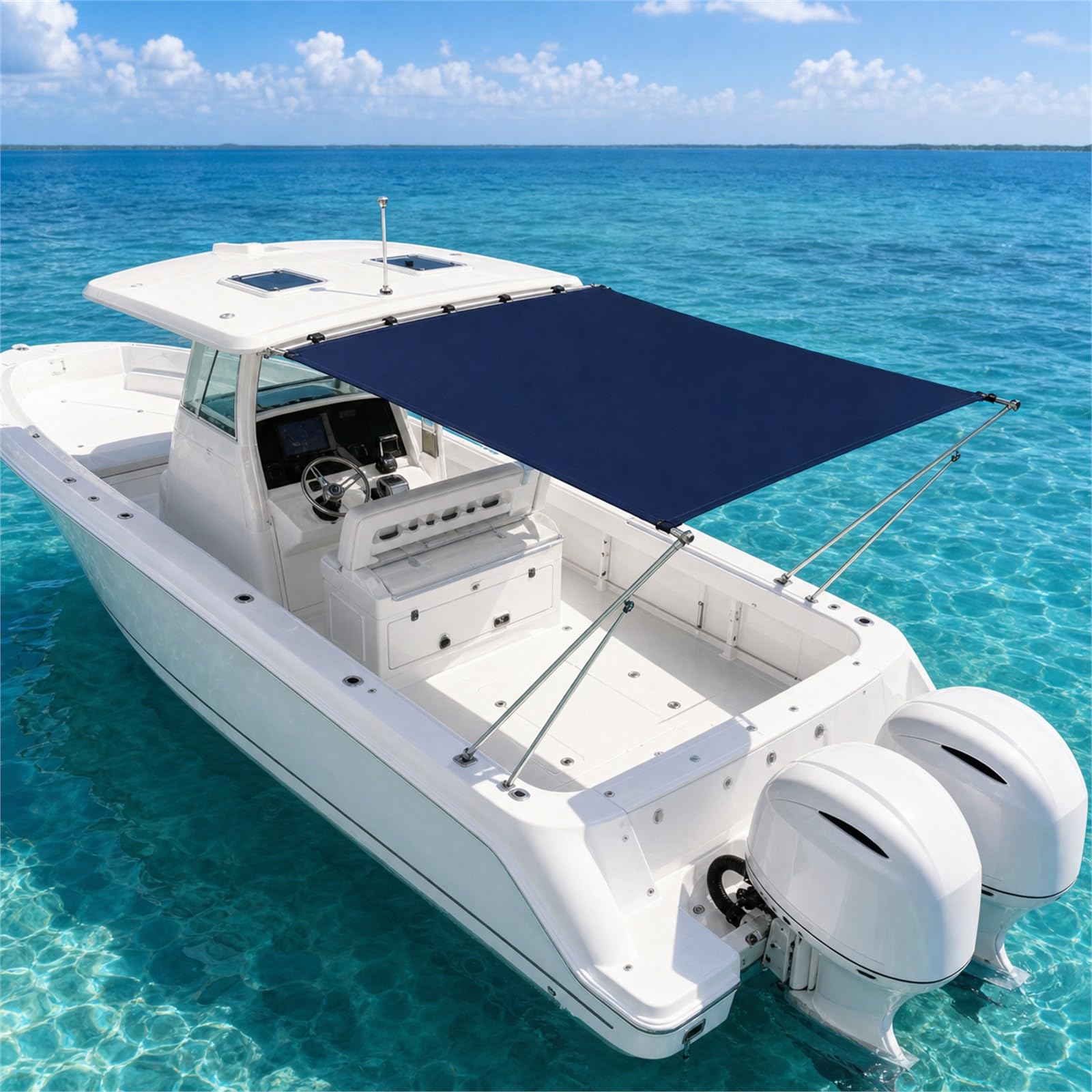 Kit d'extension d'ombrage T-Top,Bimini pour Bateau,Pare-Soleil en T Pours Couverture de Bateau,Imperméable,Protection Soleil,pour la Plupart des Bateaux à Console Centrale