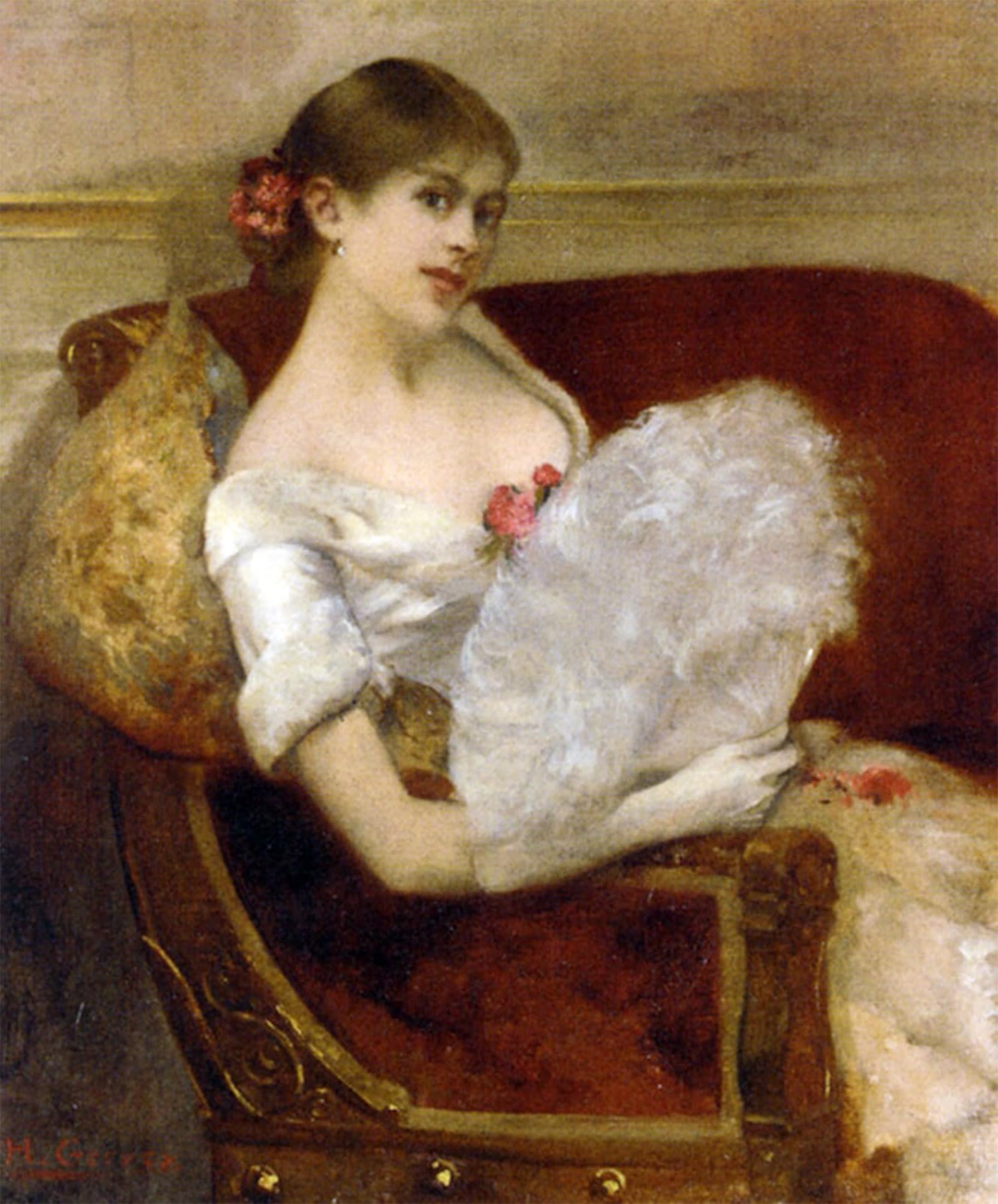 ARTXLXXBN Famous Painting Canvas Artwork Graffiti Print Femme a Leventail by Henri Gervex Portrait Canvas Image for Home Decor 60x90cm