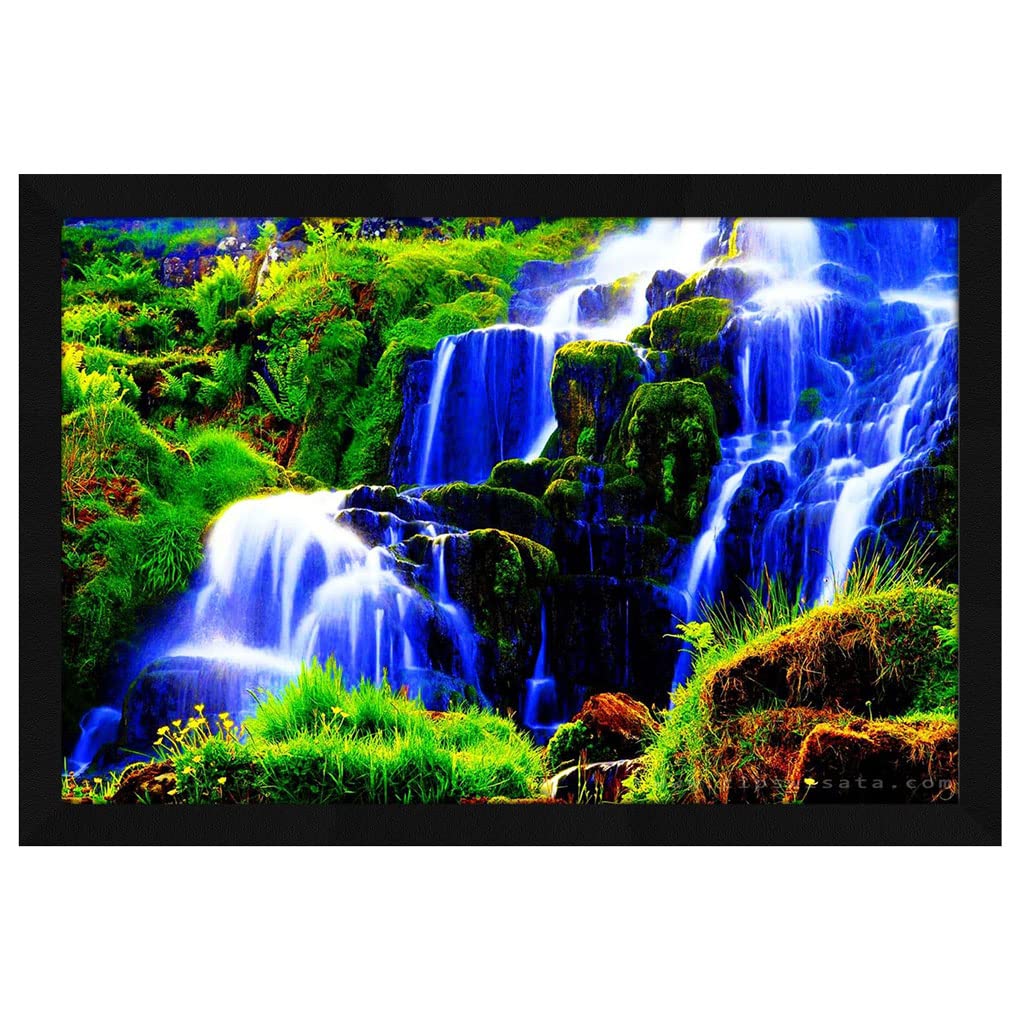 PUJA Jitesh Art Beautiful Blue Waterfall Forest Mountain Landscape
