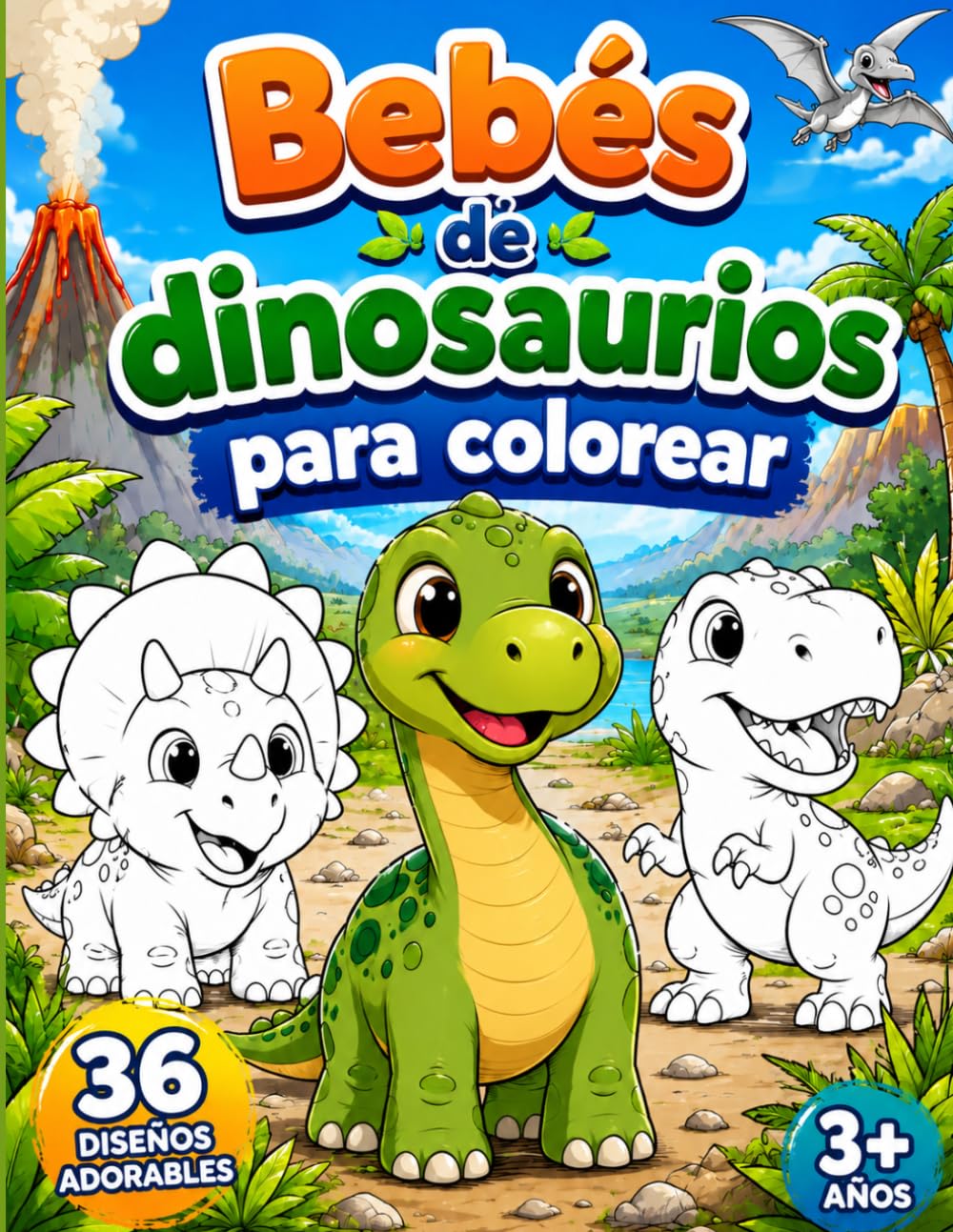 Bebés de dinosaurios para colorear: Diversión, creatividad y dinosaurios adorables para colorear