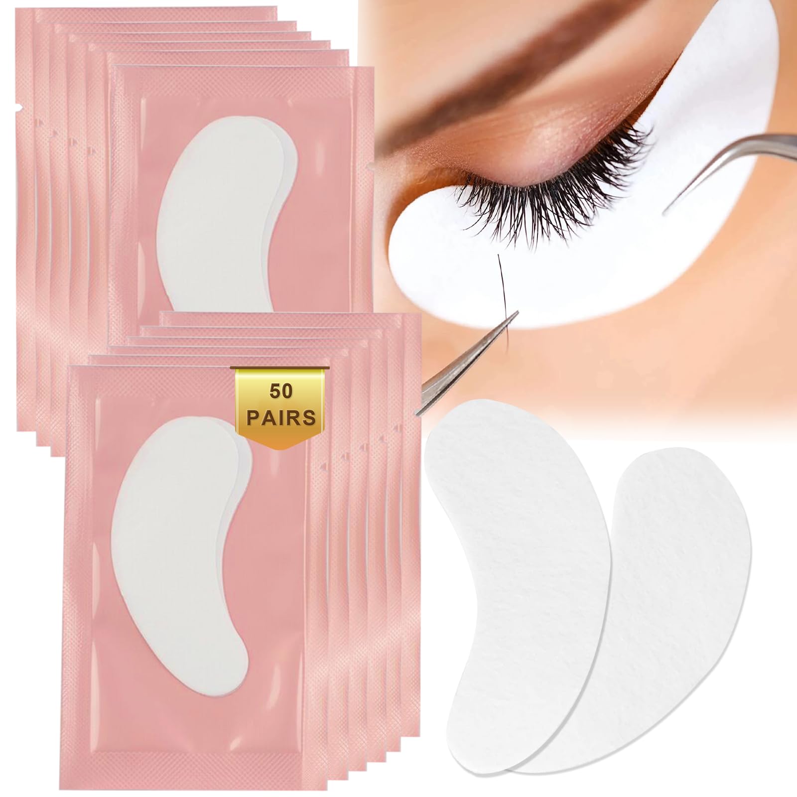 50 Pares de Parches de Extensión de Pestañas,Parches Para Pestañas Eye Gel Pad,Para los Ojos Para la Extensión de Pestañas-para Pro Salon Extensión Individual de Pestañas (Rosa)