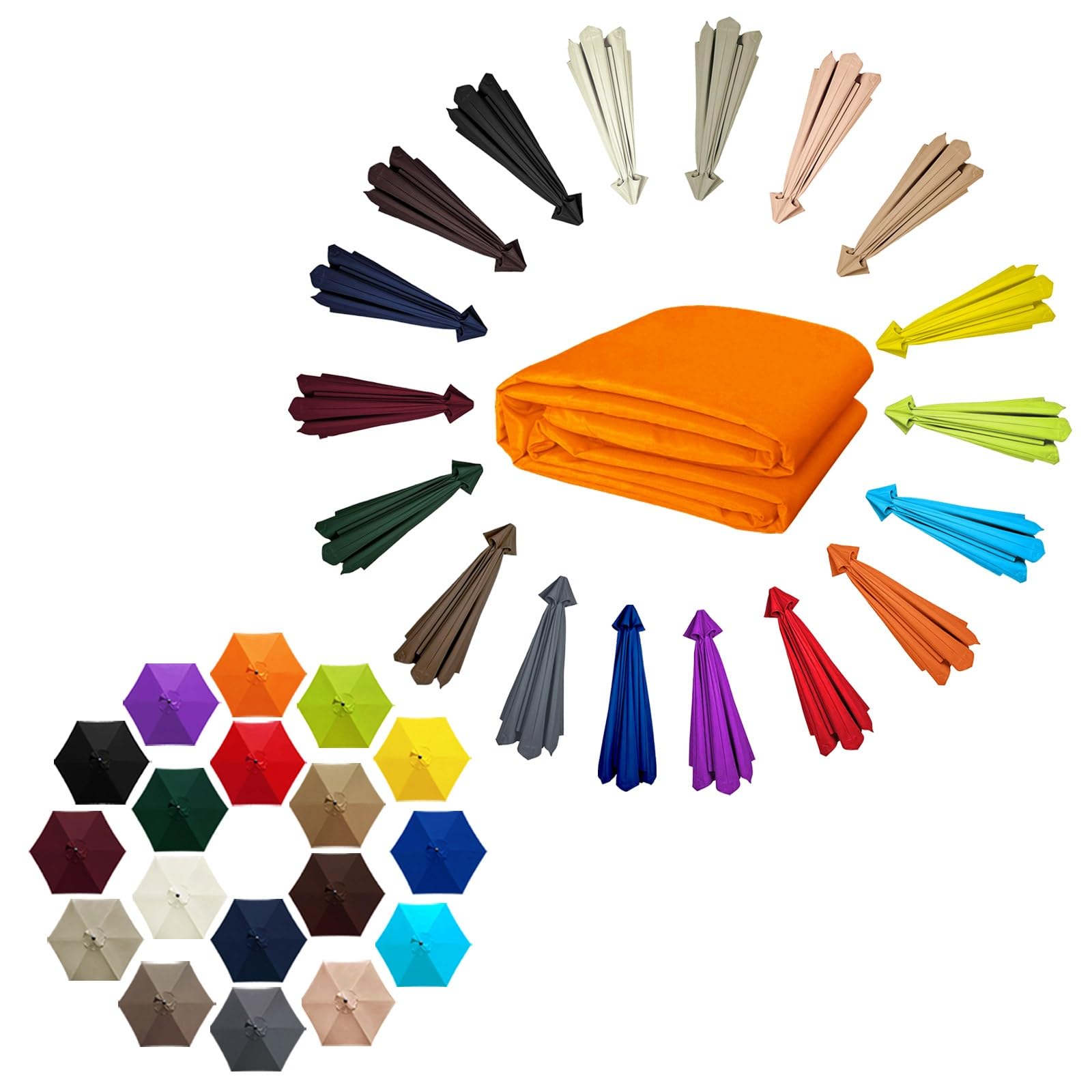 6 Ribs Umbrella Replacement Cloth, 6.6-9.8ft Outdoor Market Umbrella Replacement Top, Rainproof, Canopy Only, for Yard, Beach, Garden(Orange Color,6 ribs: 2.7m/8.9ft) — image 1