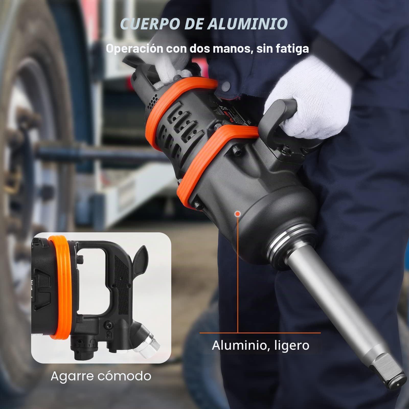 VEVOR Llave de impacto neumática de 1" y 5175 pies-lbs con mango en D de yunque de 8" para reparación, mantenimiento de maquinaria pesada, autobús, entusiasta de la automoción, mecánico profesional