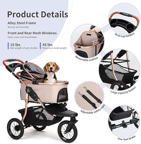 Miniatura 3 de SKISOPGO Cochecitos plegables para mascotas para perros pequeños y medianos, gatos, cochecito 3 en 1 para correr, sin cremallera, con transportador