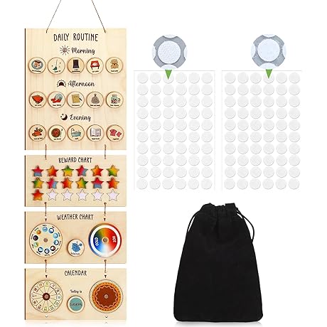Wooden Visual Schedule for Kids: Daily Chore Chart and Responsibility Tracker