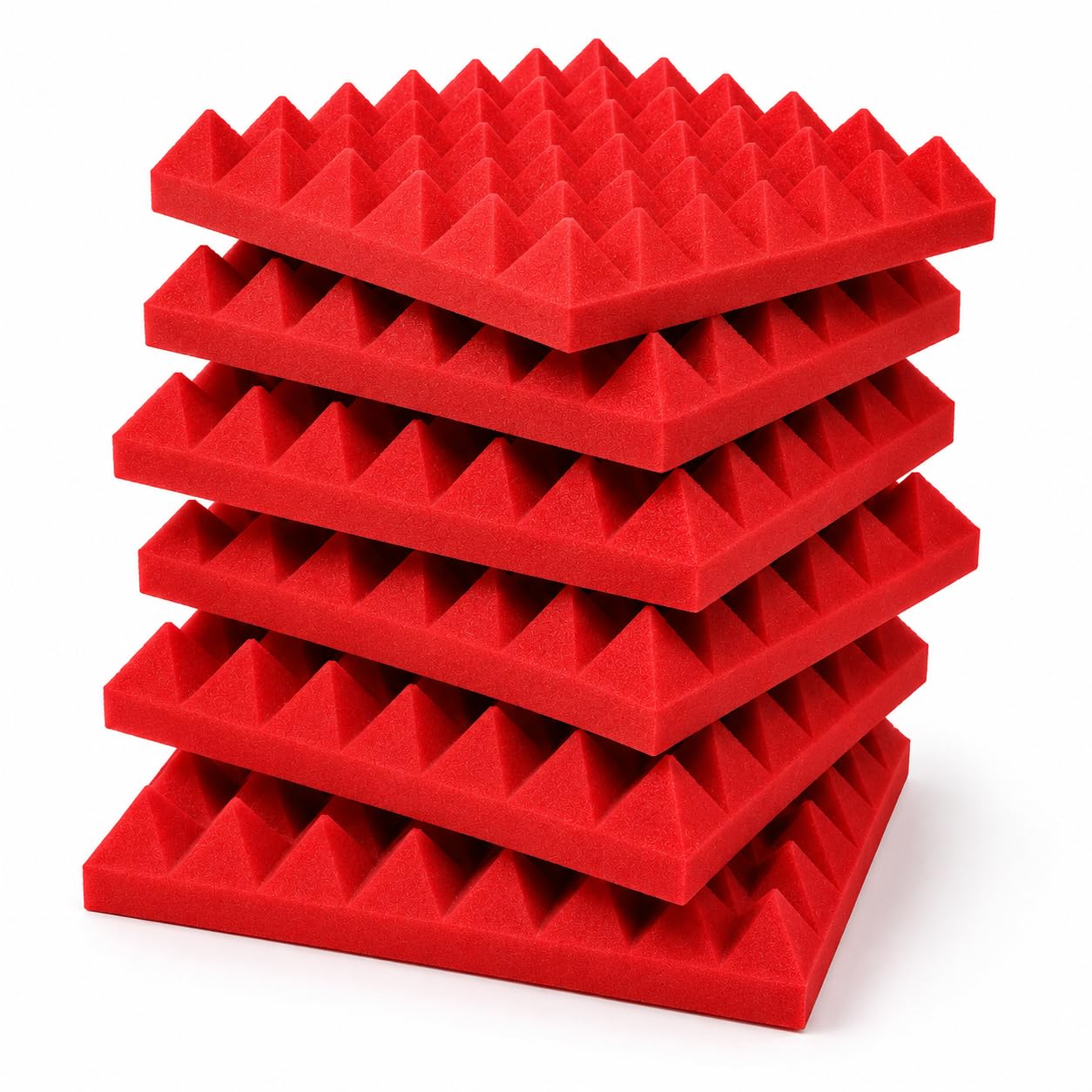 MOCKING BIRD 6 Pcs Acoustic Foam 12" X 12" X 2" High Density Pyramid Acoustic Panel Soundproof Foam Eco Absorption Studio Wall Panel (6 Pcs, Red)