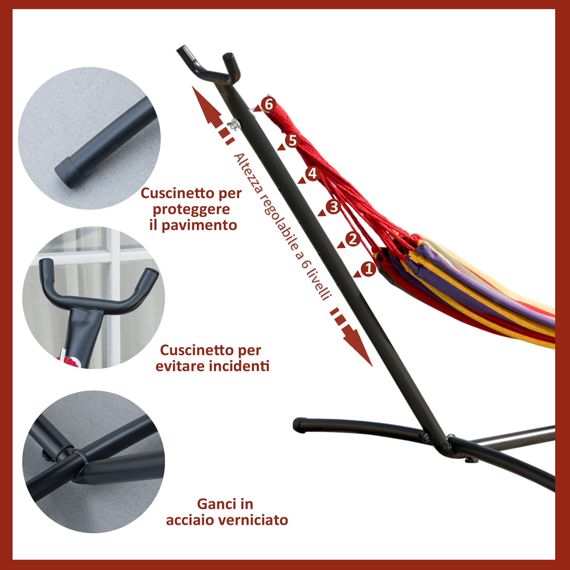 Outsunny Amaca da Giardino Autoportante con Struttura in Acciaio e Cotone Multicolor, Custodia Inclusa