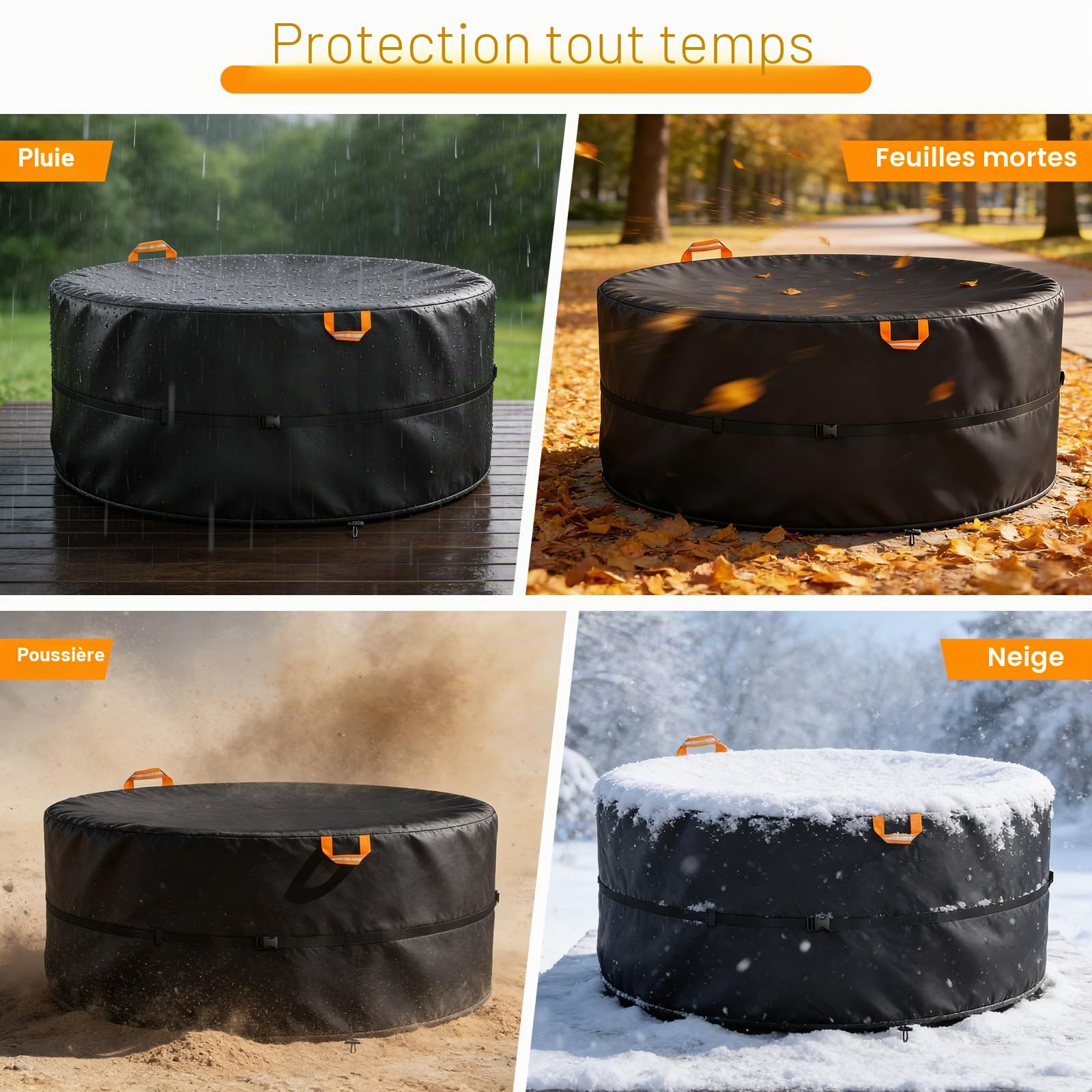 Housse de Protection Ronde pour Jacuzzi, 4-6 Personnes, Oxford 420D, Spa Gonflable Housse de Protection pour Ronds, résistante aux UV et imperméable pour Spa extérieur (200 x72cm (4 Personnes))