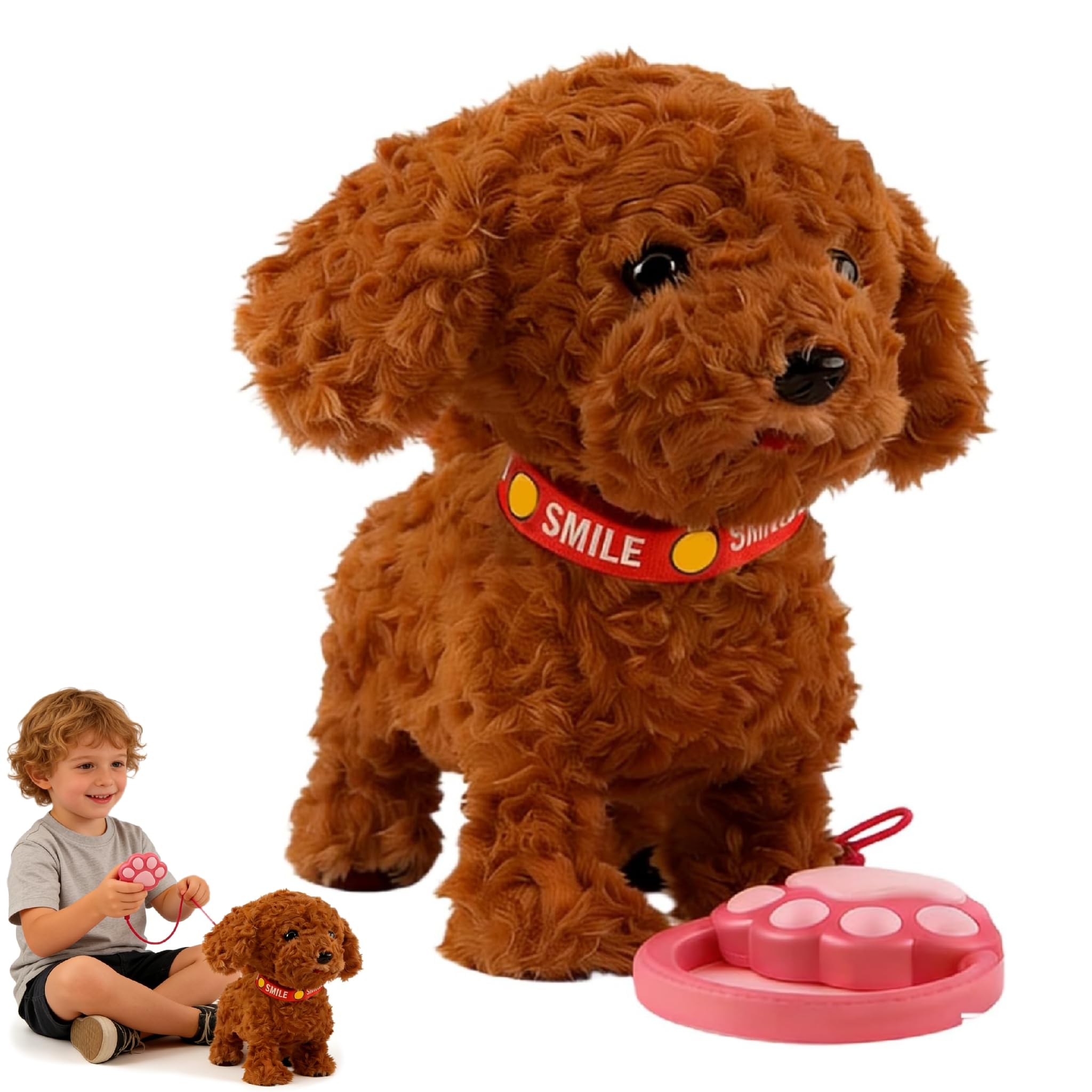 HIAME Realistic Robot Dogs 2026, Wuffy Robot Dog, Interactive Walking Plush Puppy Toy Dog with Touch Sensing,Voice Mimic,Lifelike Sounds,Tongue & Licking Motion,Leash Remote,Battery Powered (Brown)