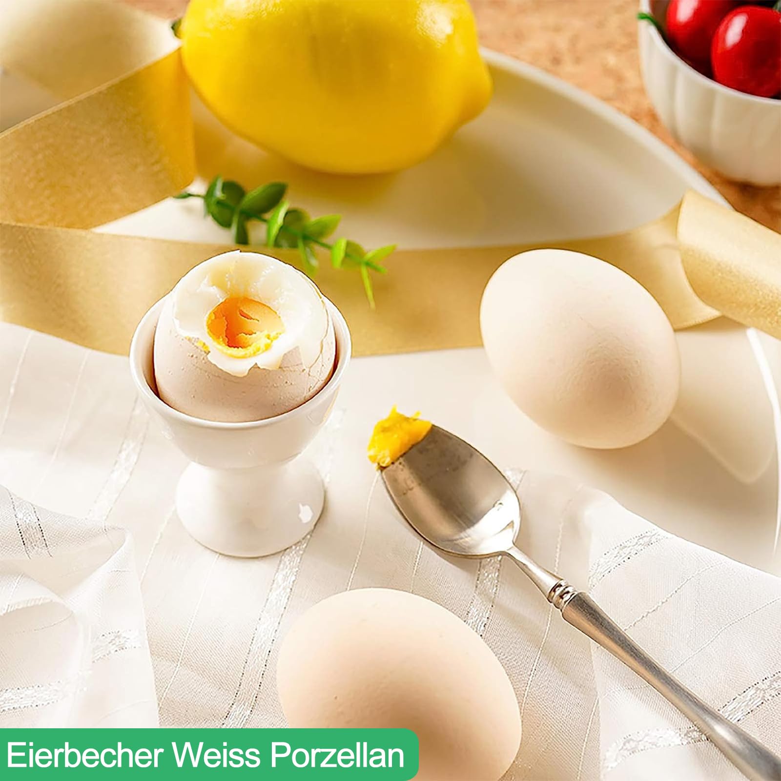 6 Portauova Porcellana Bianca - 7 x 5,2cm Supporti Ceramica per Colazione Uova Sode o alla Coque - per Cucina Casa Ristorante