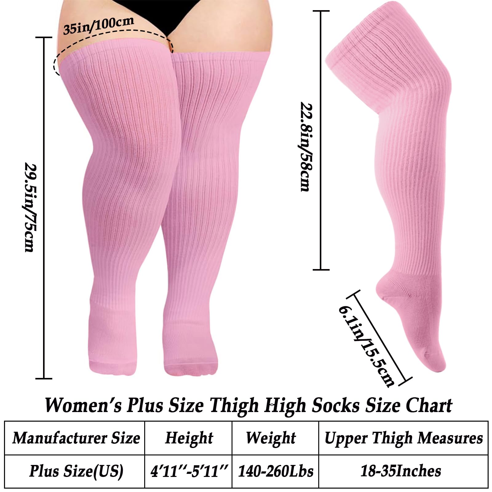 Moon Wood Plus Size Thigh High Socks for Thick Thighs- Womens Knit Cotton Extra Long Over the Knee High Socks Leg Warmer: One Size Plus Pink