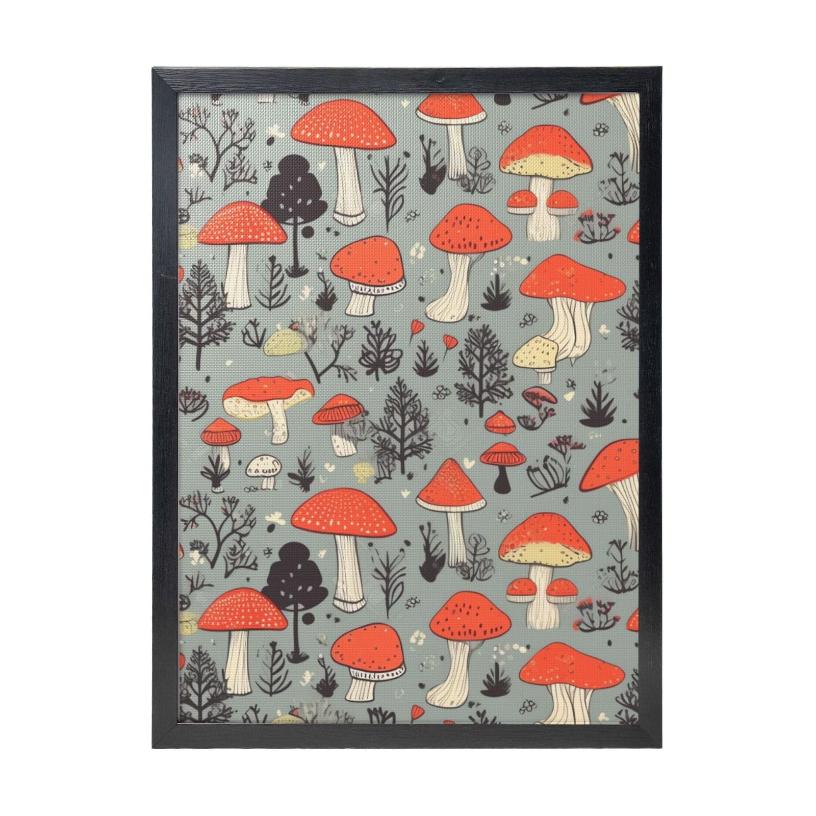 Framed Wall Art - Decorative Canvas Painting Mushroom Pictures Poster Aesthetic Modern Prints Artwork for Bedroom Office Wall Decor Ready To Hang 12x16 in