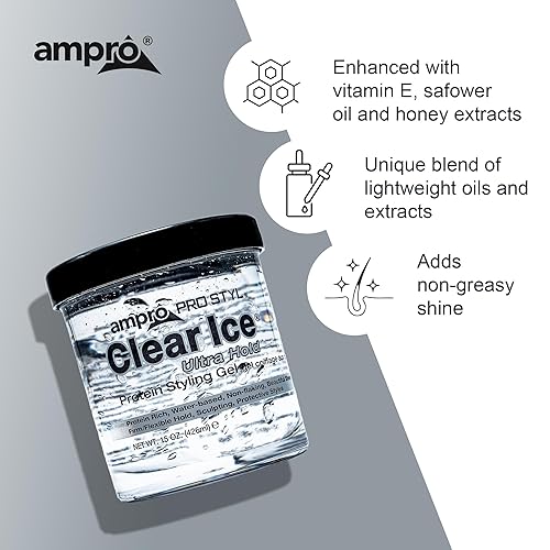 Miniatura 5 de AmPro Pro Styl Clear Ice Styling Gel - Protege y fortalece tus hebras, sin descamación, sin alcohol, fórmula vegana, sujeción flexible y táctil para