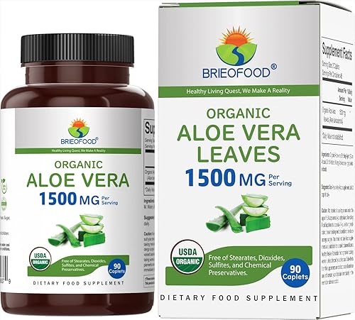 Brieofood Aloe Vera orgánico 1500 mg, 45 porciones, vegetariano, sin gluten, 90 tabletas vegetarianas
