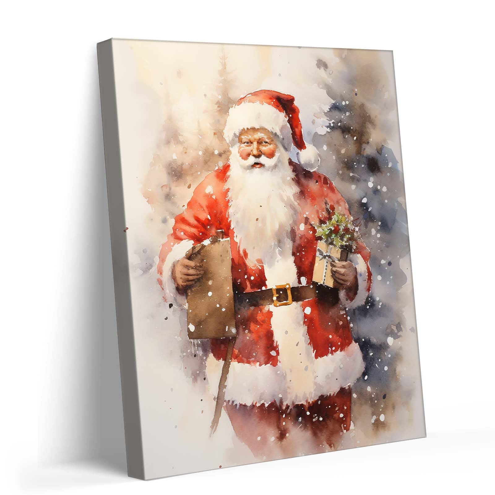 Santa Claus Canvas Wall Art - Vintage Christmas Poster Prints Oil Painting with Gifts for Holiday Home Decoration - Charming Artwork Wall Decor for