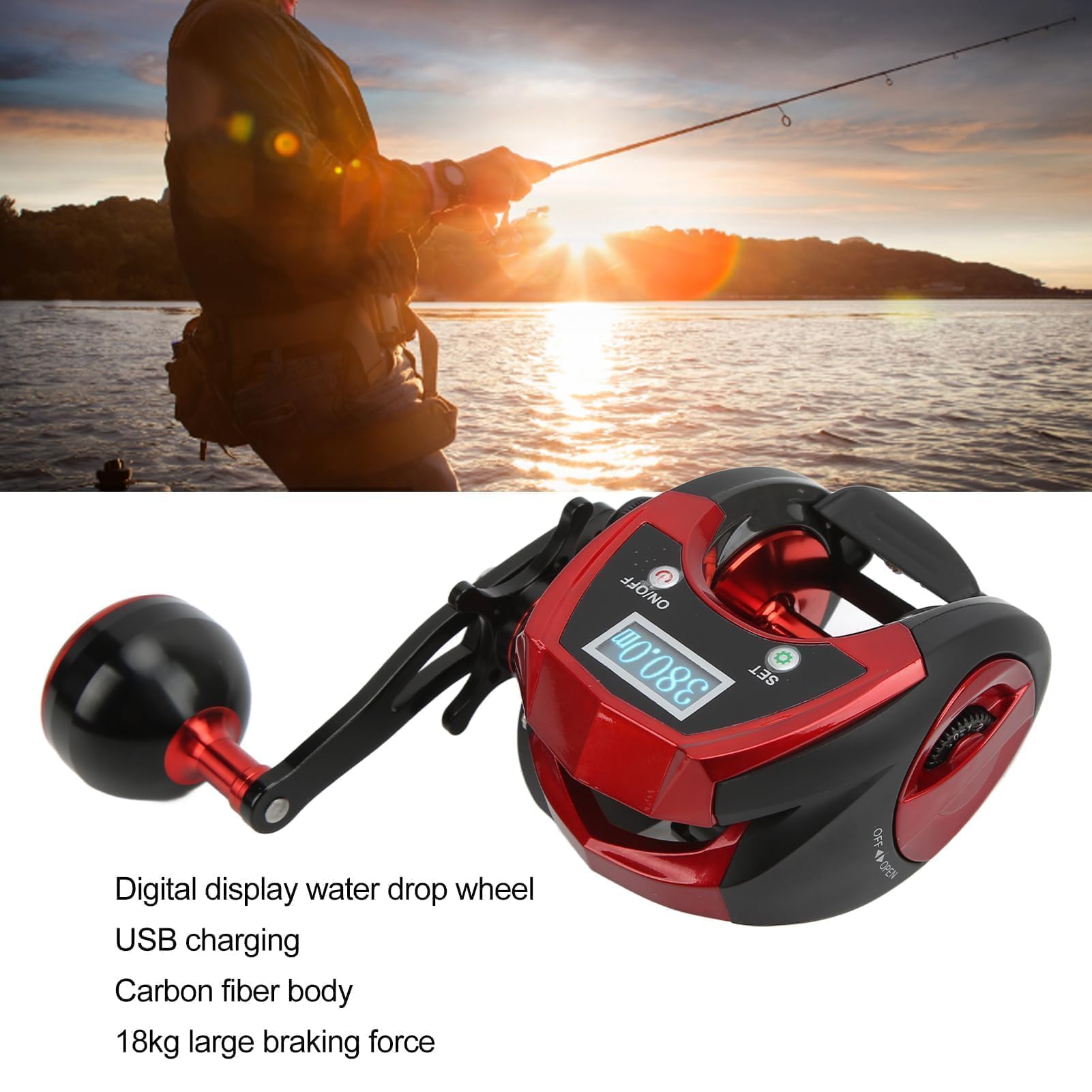 Carrete de Baitcasting de Pantalla Digital, Carrete de Baitcasting de Pantalla Digital LCD 18 1BB 6,4: 1 Carrete de Pesca de Conteo Eléctrico Máximo de 18kg