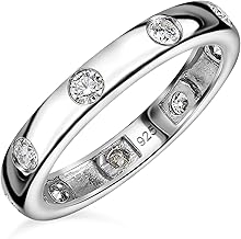 TJC Moissanite Wedding Band Ring for Women in 925 Sterling Silver Engagement Anniversary Sparkly Stackable Rings Jewellery Gift for Her Wife Daughter Mother Mum